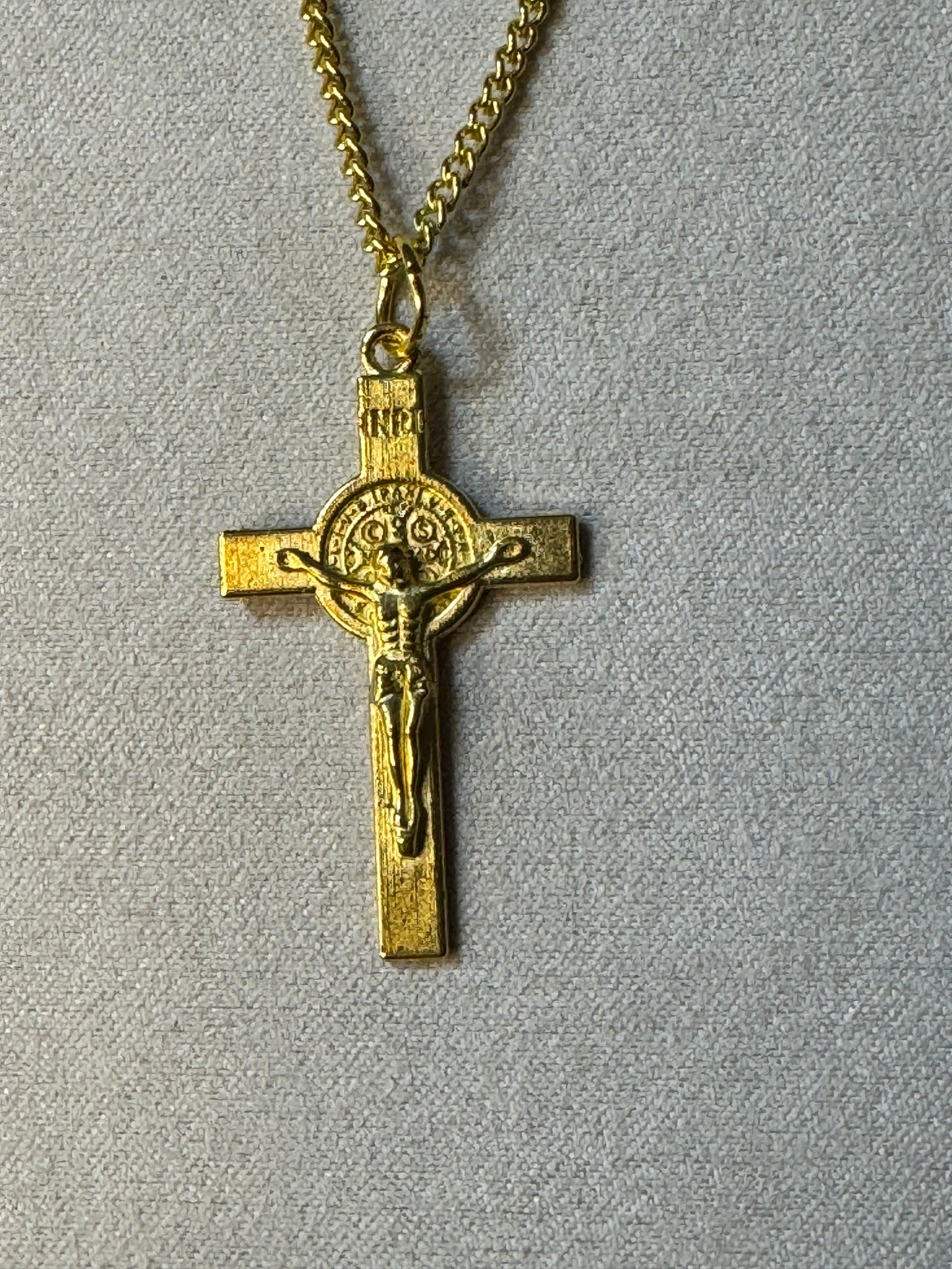 Gold-Tone St. Benedict Crucifix Necklace 18 inch.