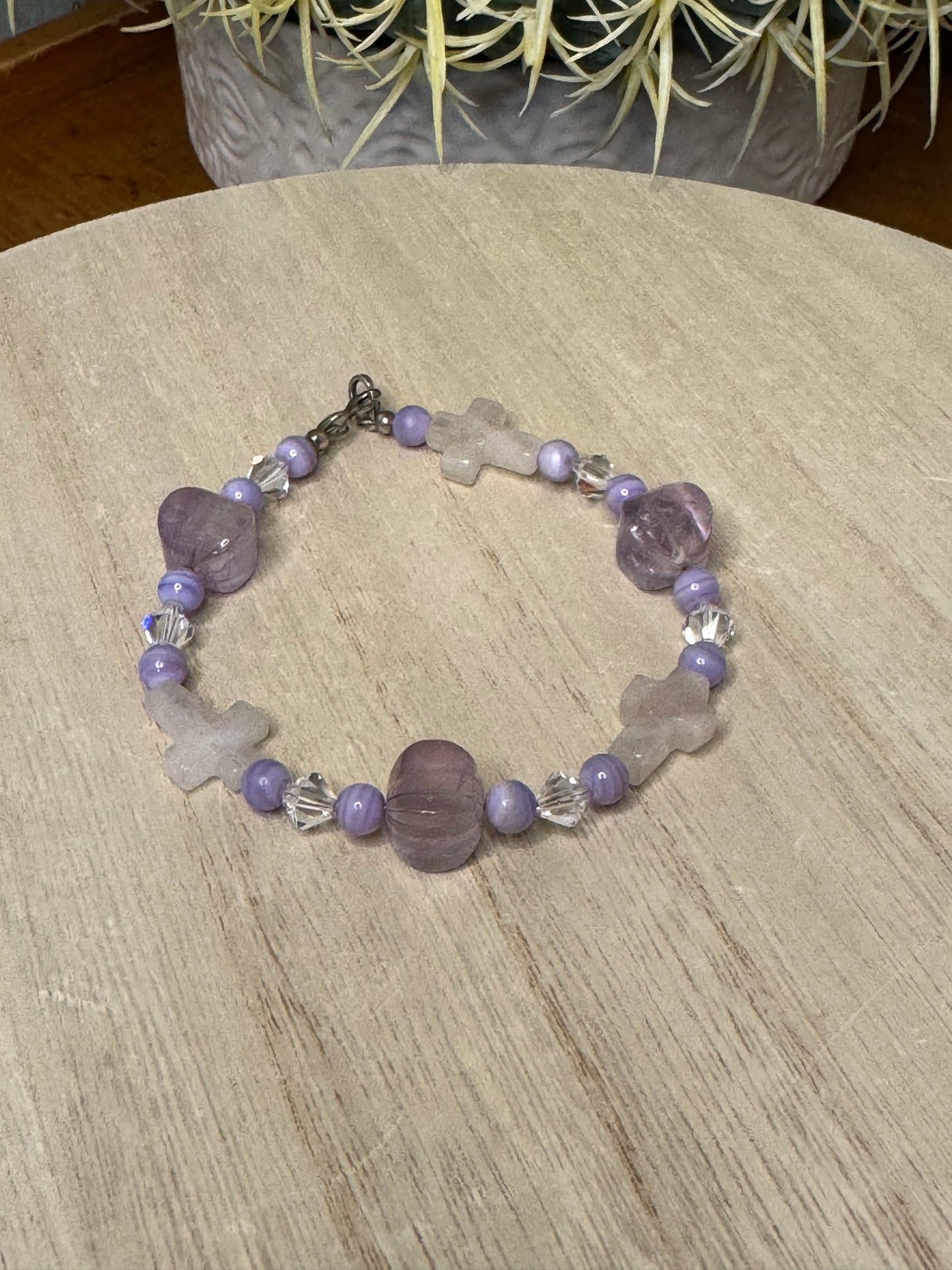 Graceful Spirit Cord Bracelet – Purple Stone Cross Charms