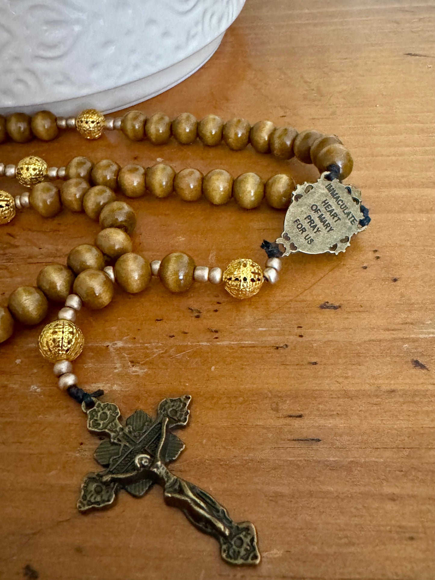 Handmade Wooden Rosary – Immaculate Heart of Mary, Pray for Us