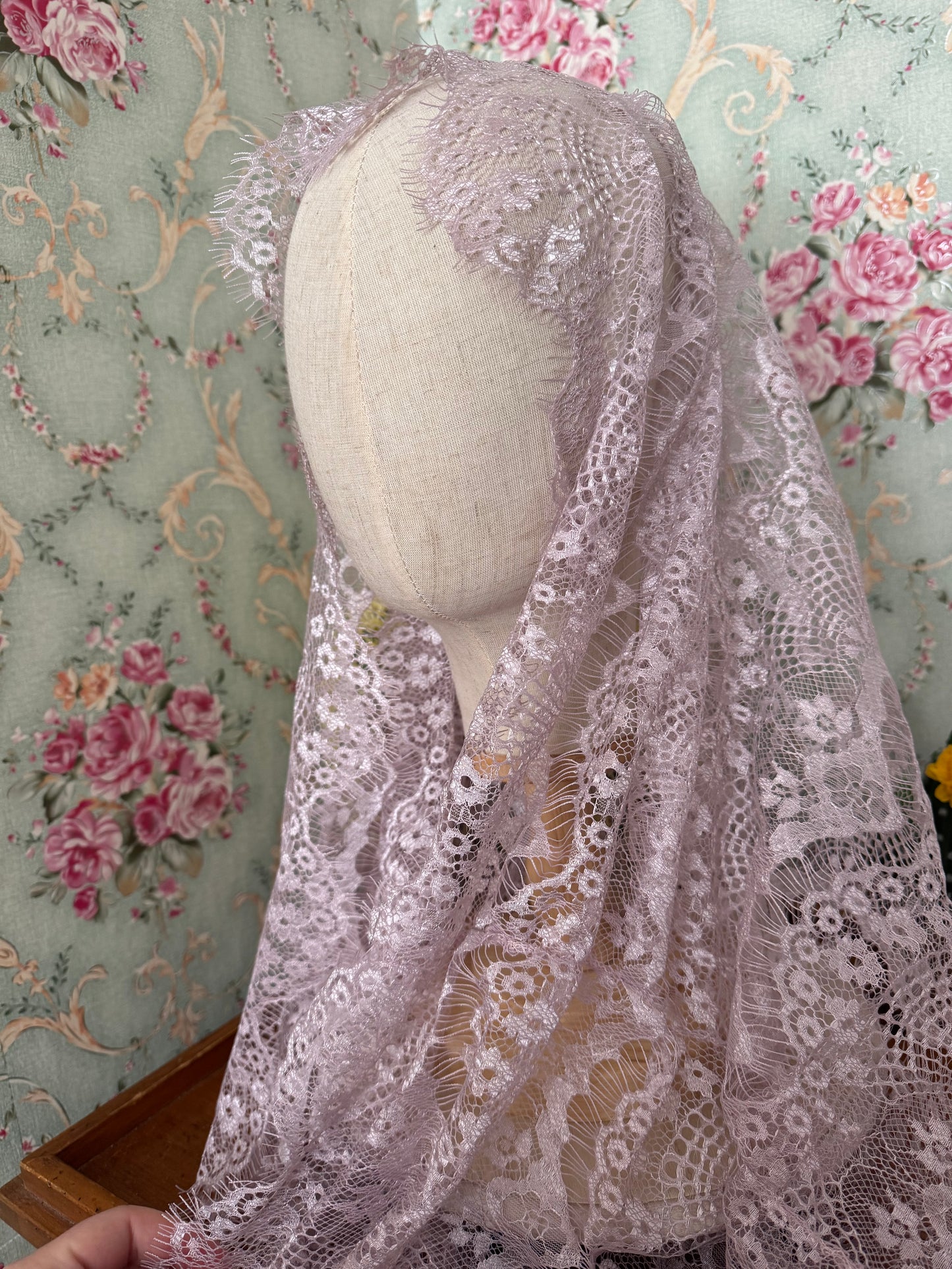 Light Pink Infinity Veil • Delicate Soft Lace • 21" x 24.5" • No Clip