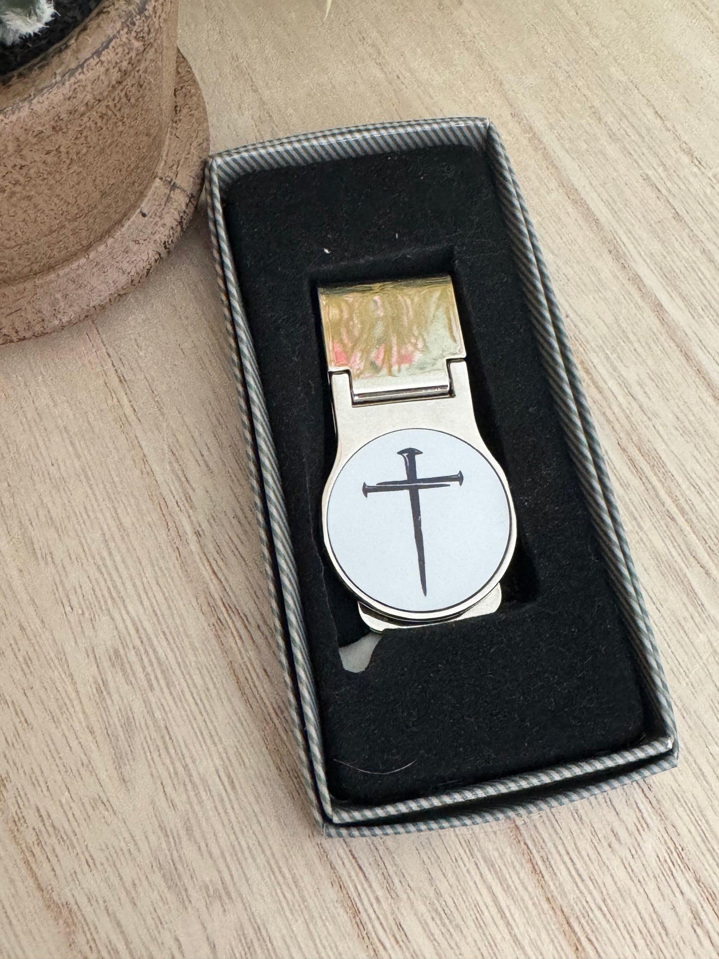 Stainless Steel Money Clip with Cross of Nails