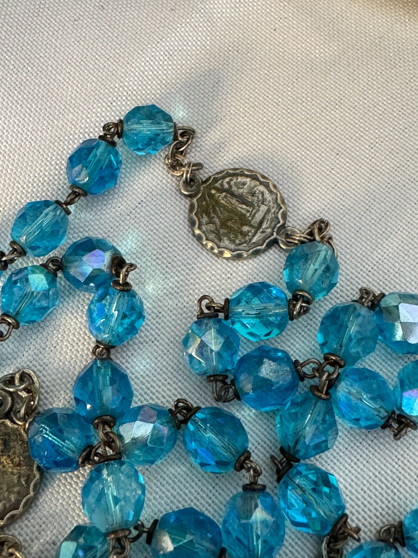 Vintage Sparkle Blue & Silver Rosary Chain-link,