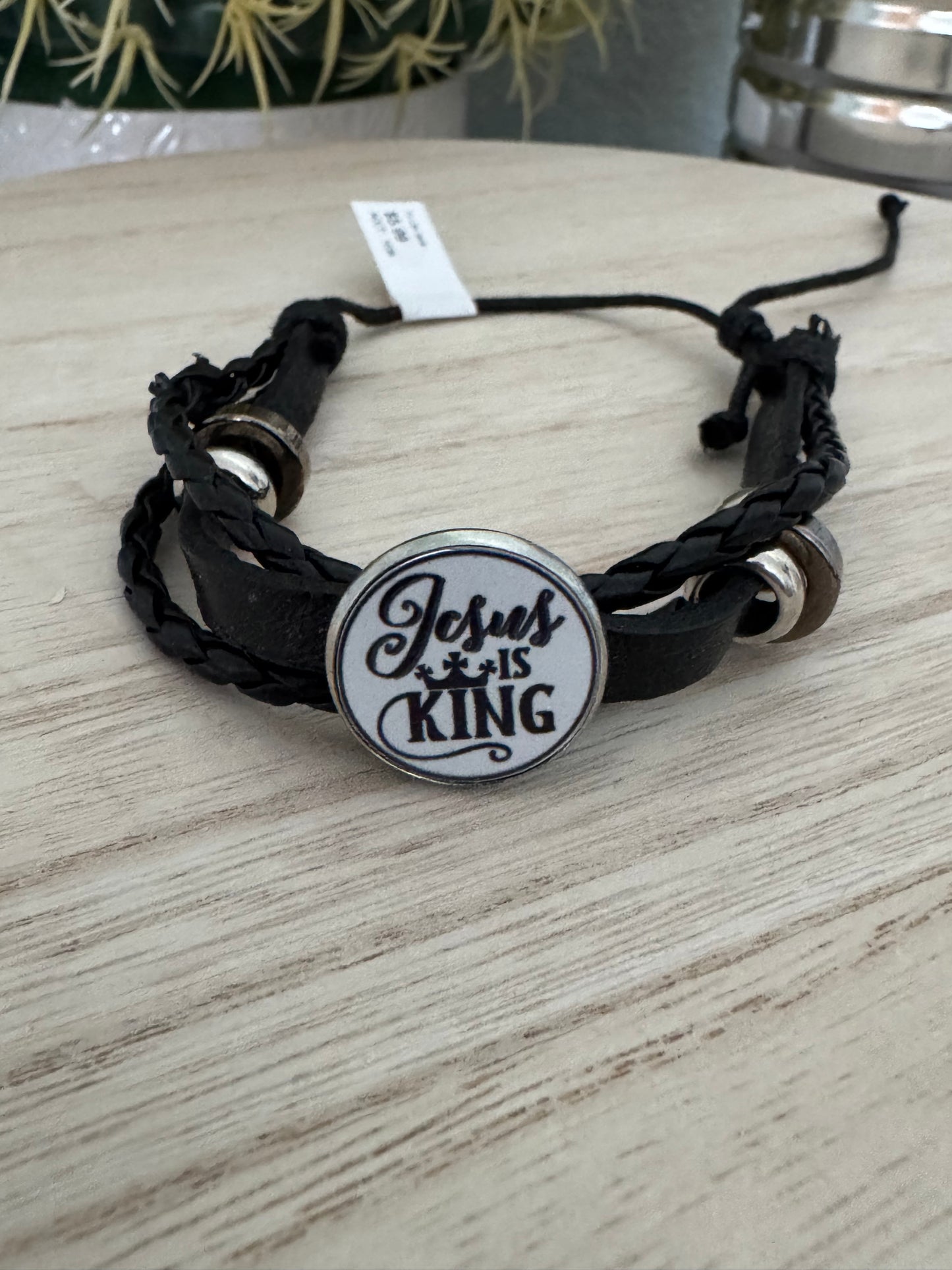 Faith-Inspired Braided Faux Leather Bracelet – Adjustable & Stylish - Black