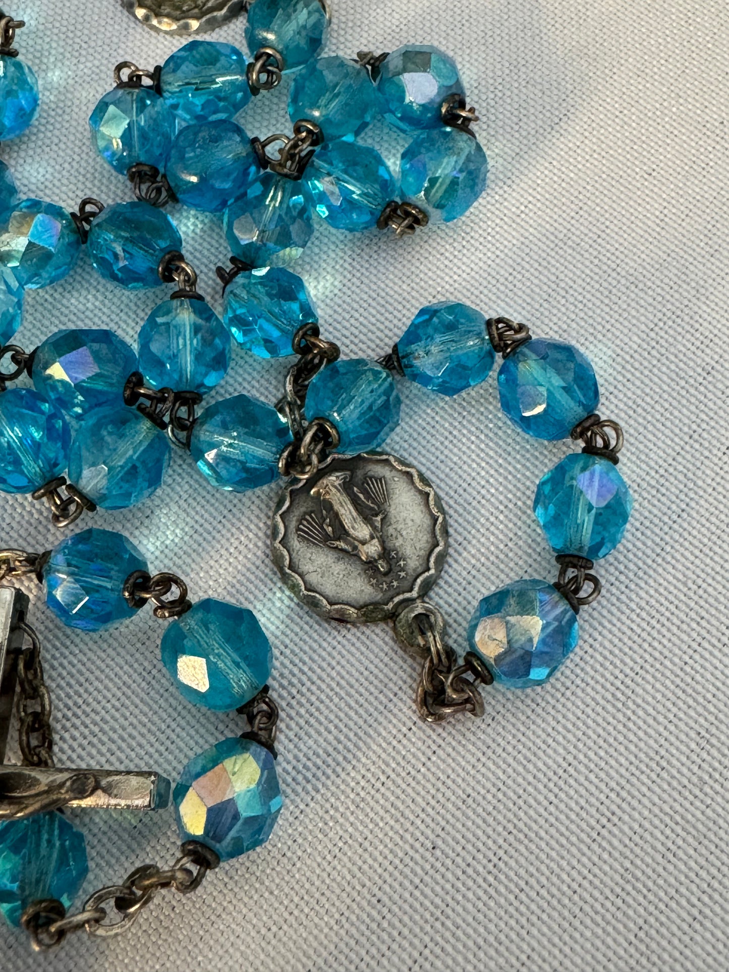 Vintage Sparkle Blue & Silver Rosary Chain-link,