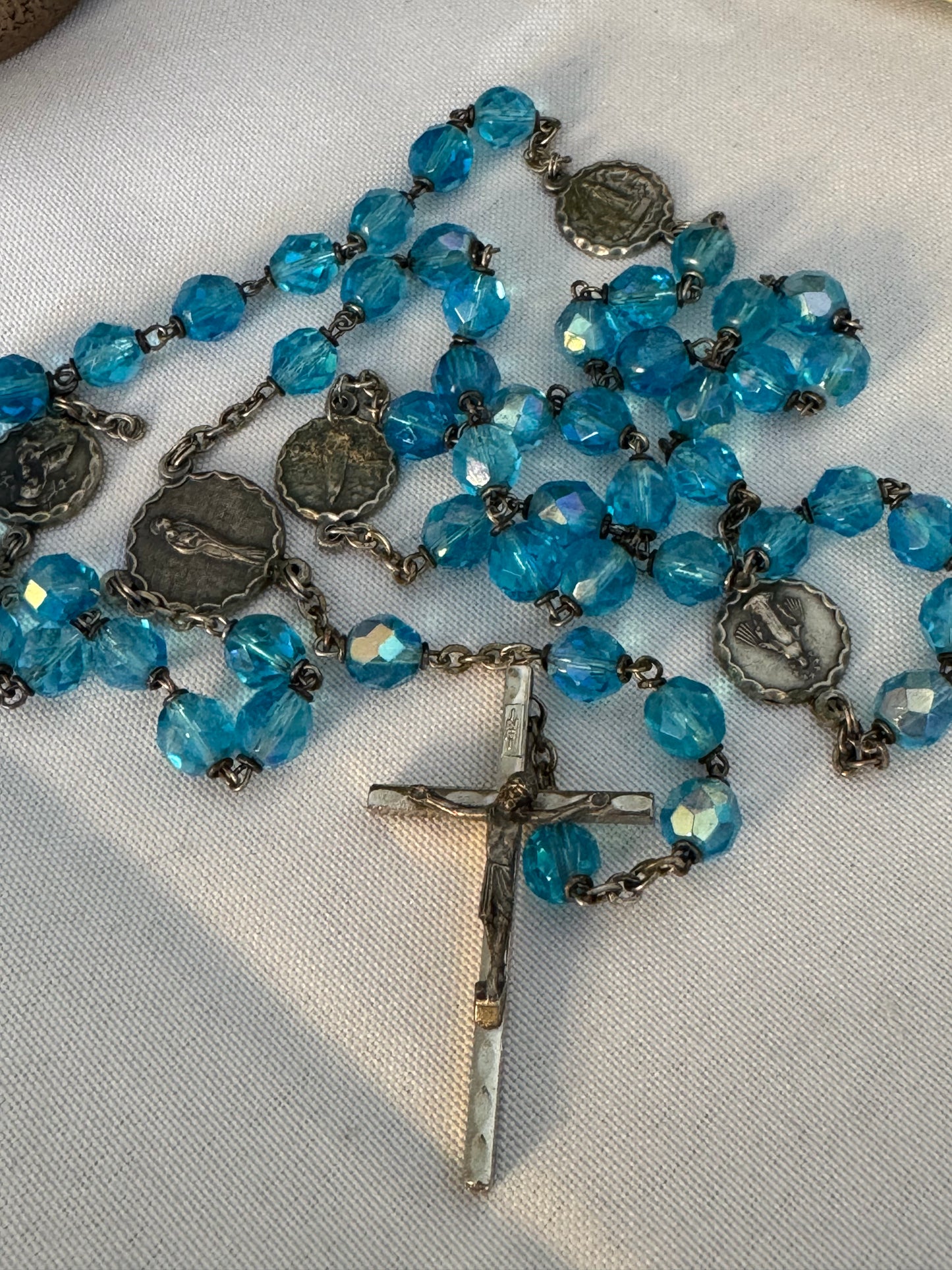 Vintage Sparkle Blue & Silver Rosary Chain-link,