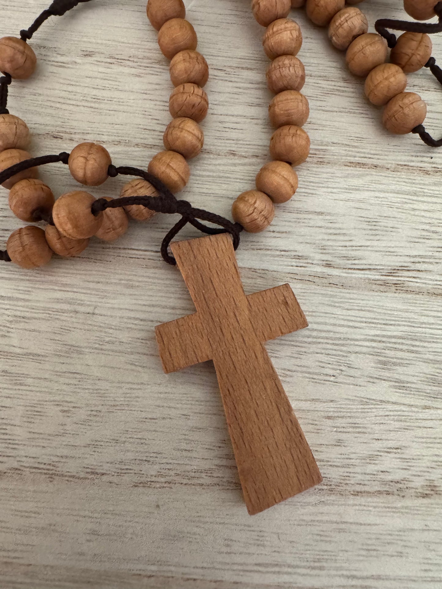 Wood Bead Medjugorje Rosary – Vintage Rope Strand