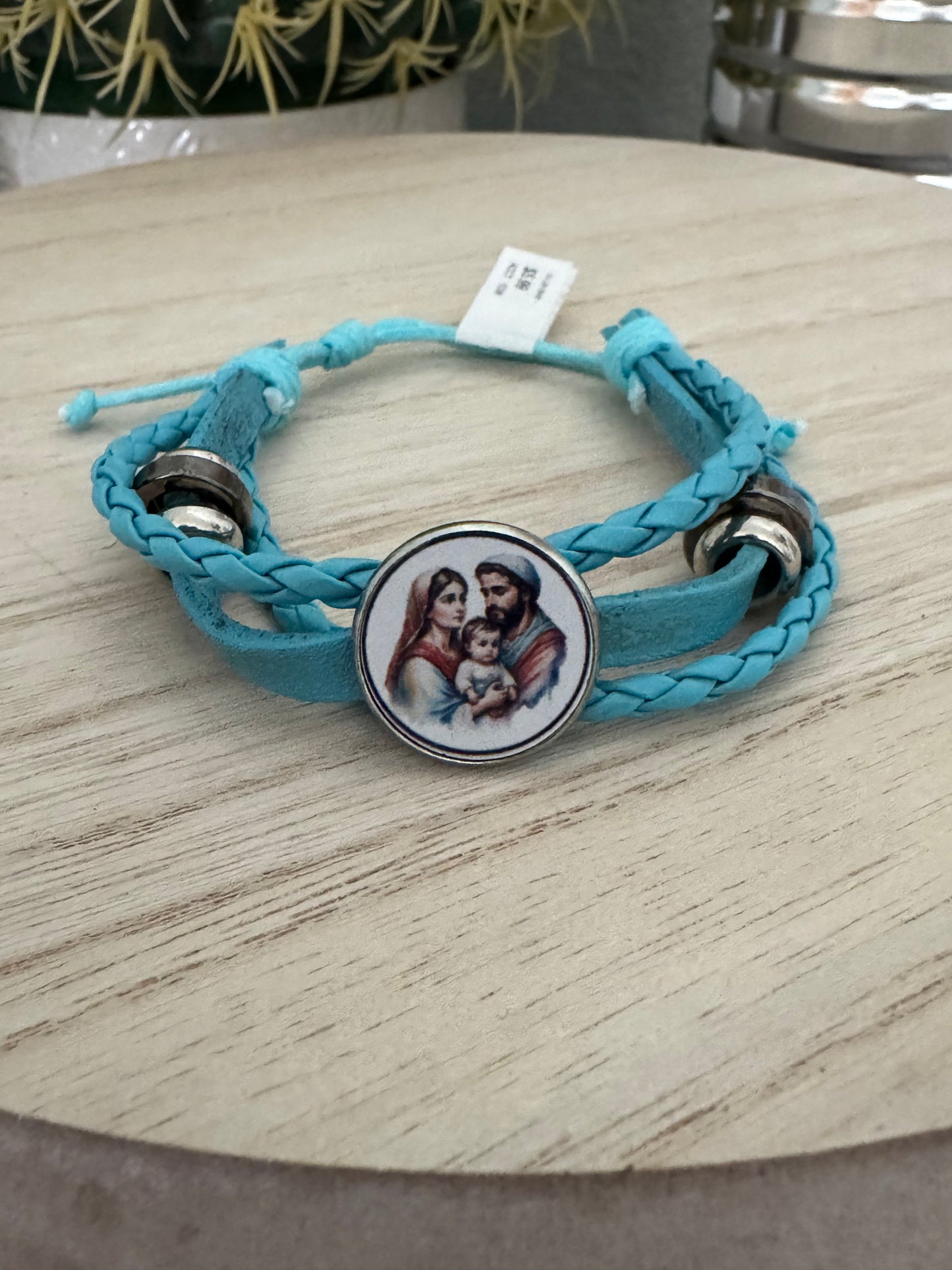 Faith-Inspired Braided Faux Leather Bracelet – Adjustable & Stylish - Blue
