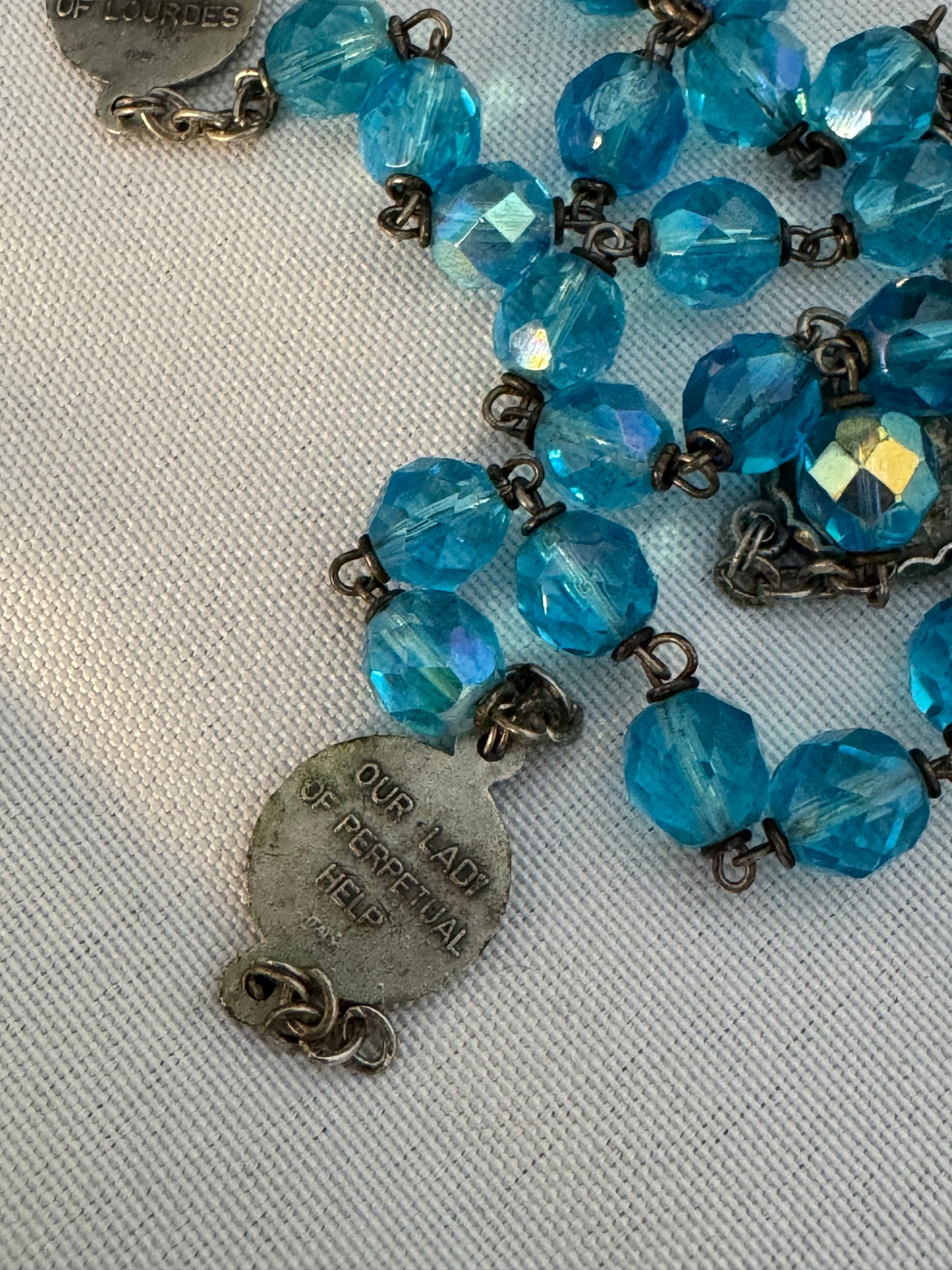 Vintage Sparkle Blue & Silver Rosary Chain-link,