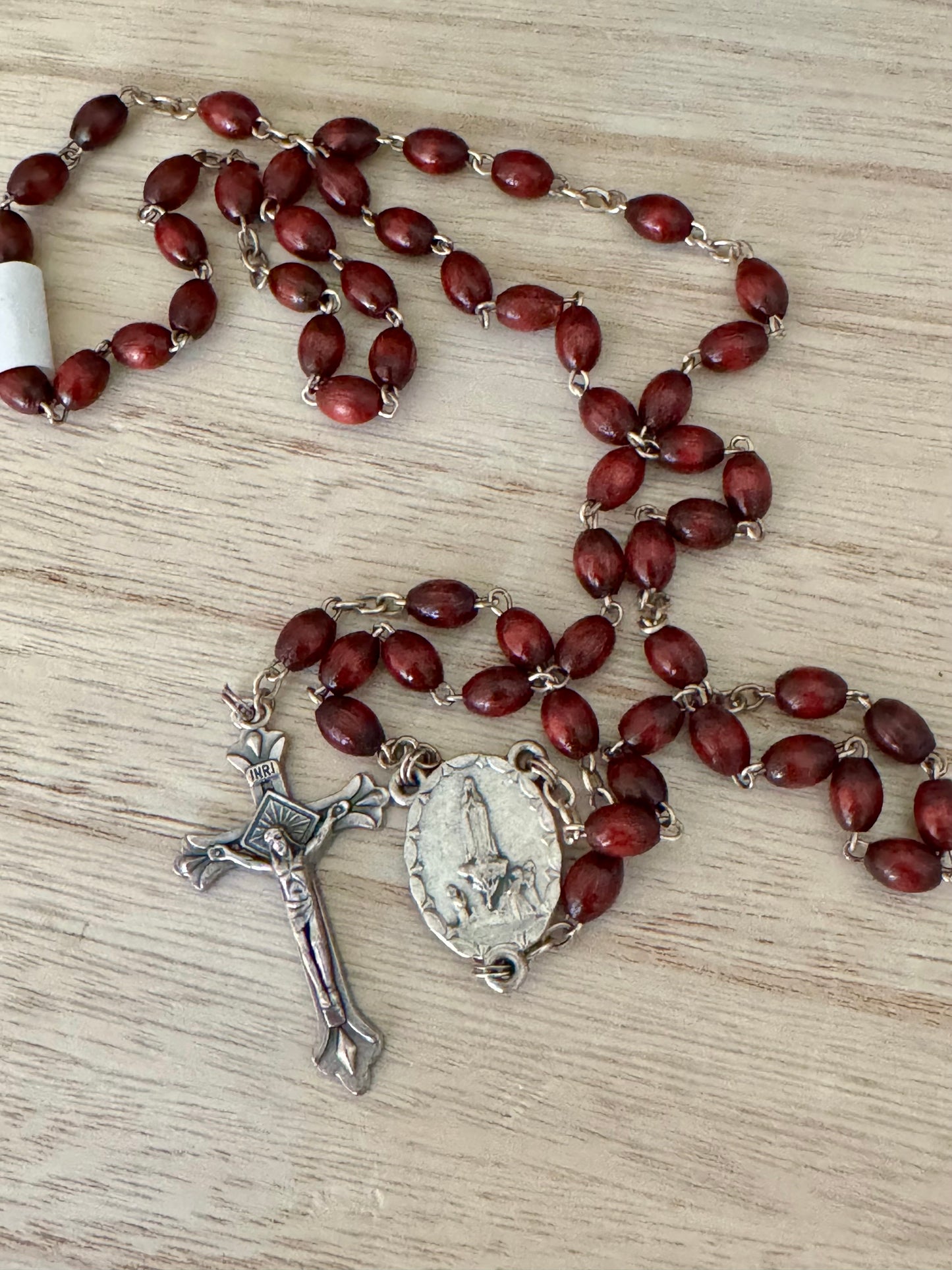Vintage Red Fatima Rosary | 90th Anniversary Inscription (1917-2007)