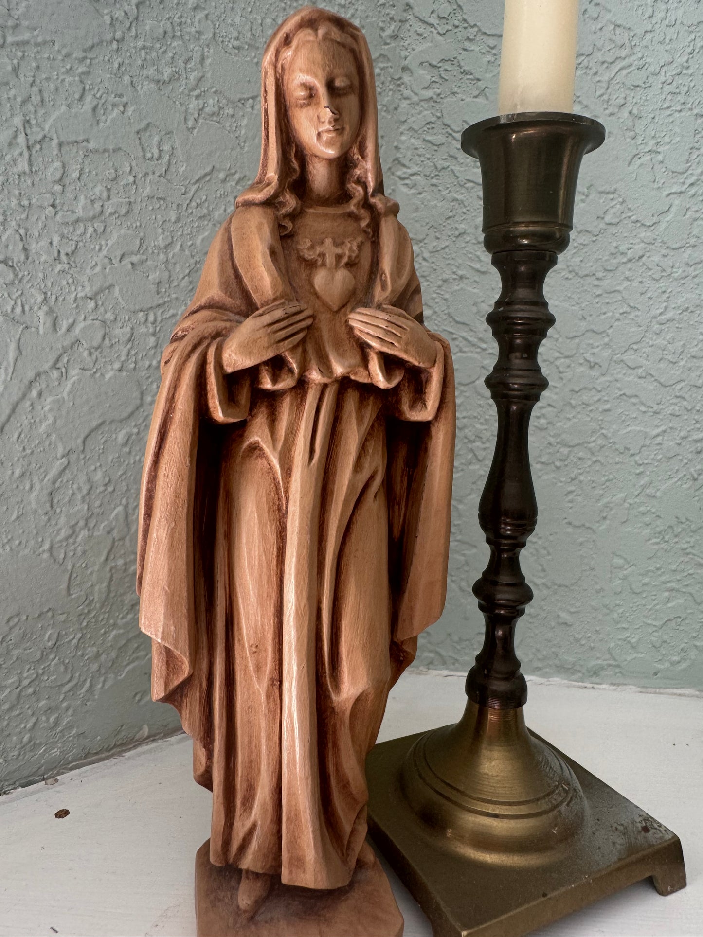 8 inch Wood Immaculate Heart of Mary Statue