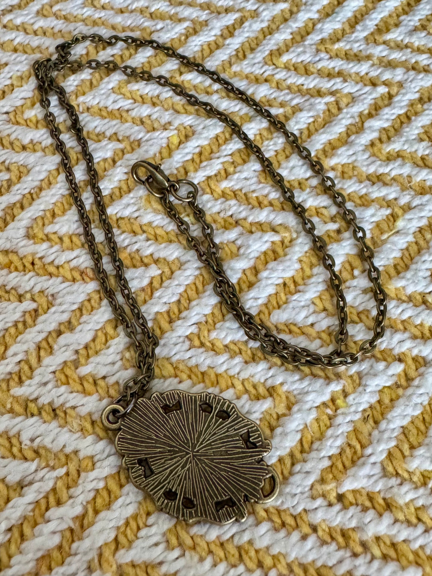 20” Vintage Bronze Catholic Sacred Heart Image Necklace