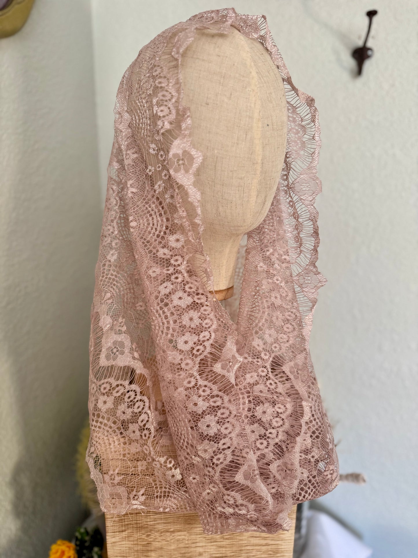 Elegant Light Pink Handmade Lace Infinity Veil 21x22