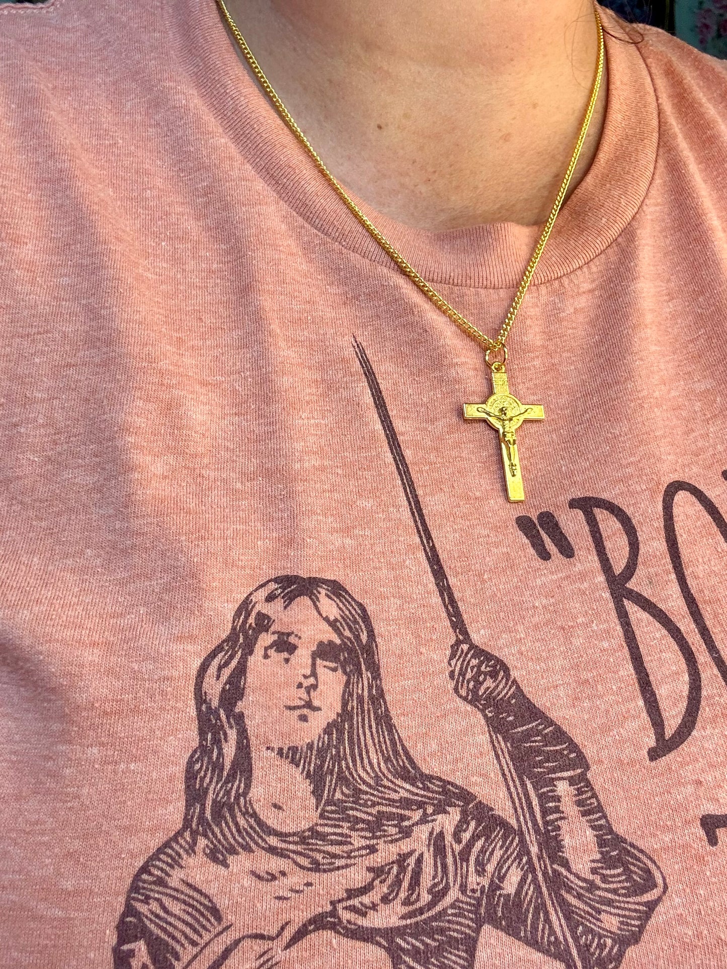 Gold-Tone St. Benedict Crucifix Necklace 18 inch.