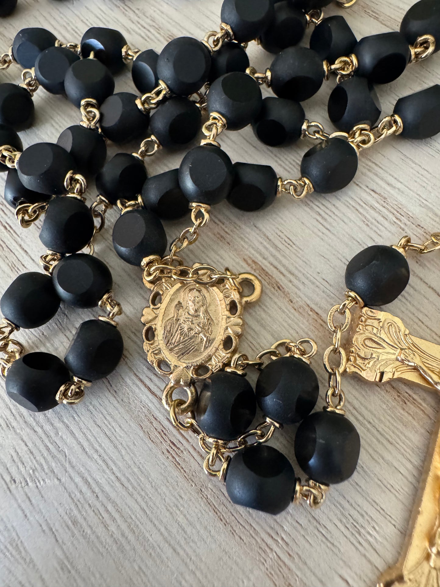 Gorgeous Matte Black & Gold Rosary – Indented Beads | Smooth & Detailed