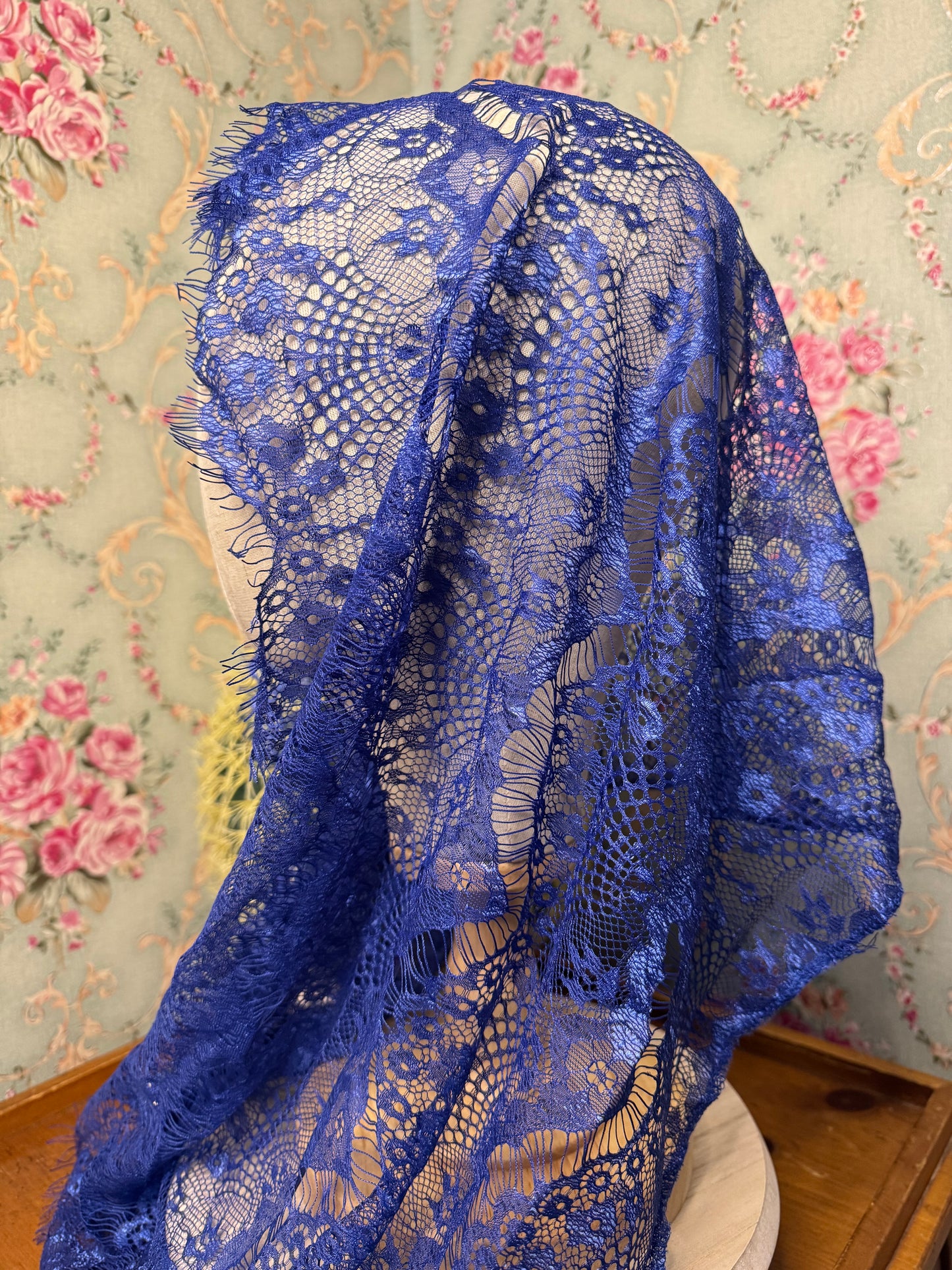 Youth Fatima Blue Lace Infinity Chapel Veil – Eyelash Lace | 18.5x22 | Handmade