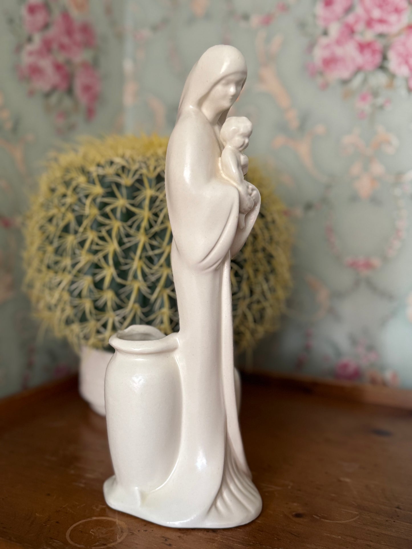 Vintage Haeger American Ceramics Mother Mary with Infant Jesus Flower Vase Statue