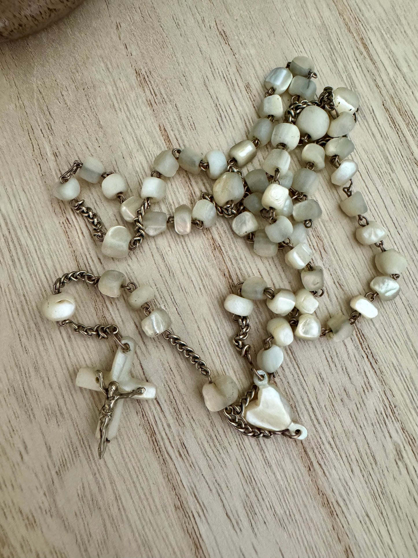 Vintage 1950’s White Abalone Rosary – 14"