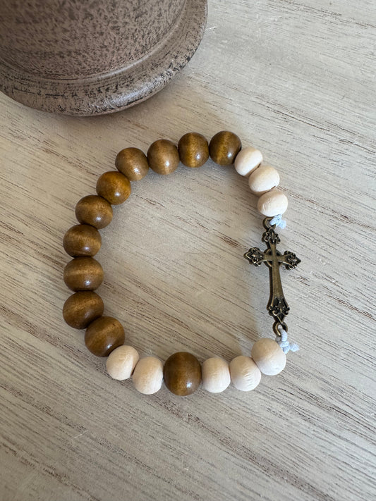 Handmade Rosary Bracelet – Natural & Dark Wood