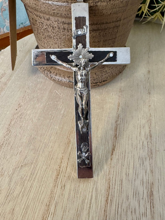 Vintage Black and Silver Crucifix – Made in Italy (3.5" x 2")