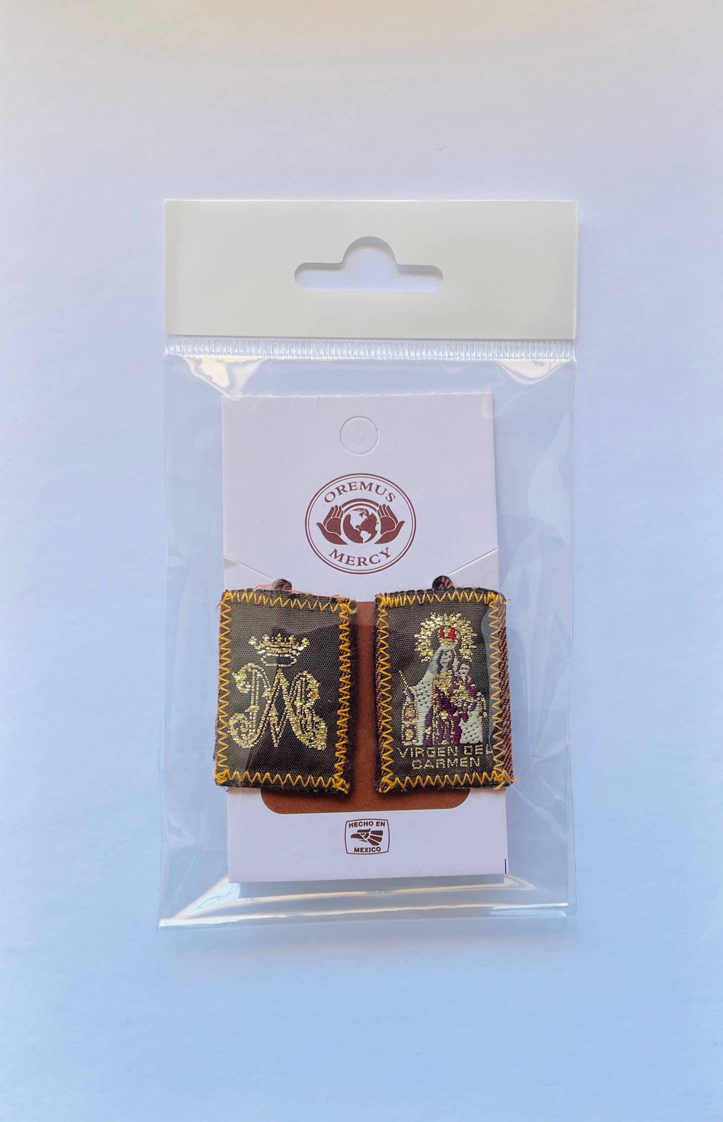 Handcrafted Brown Scapular with image of Lady of Mt. Carmel A wonderful gift for anyone. Measurements: 1.5″ x 1″