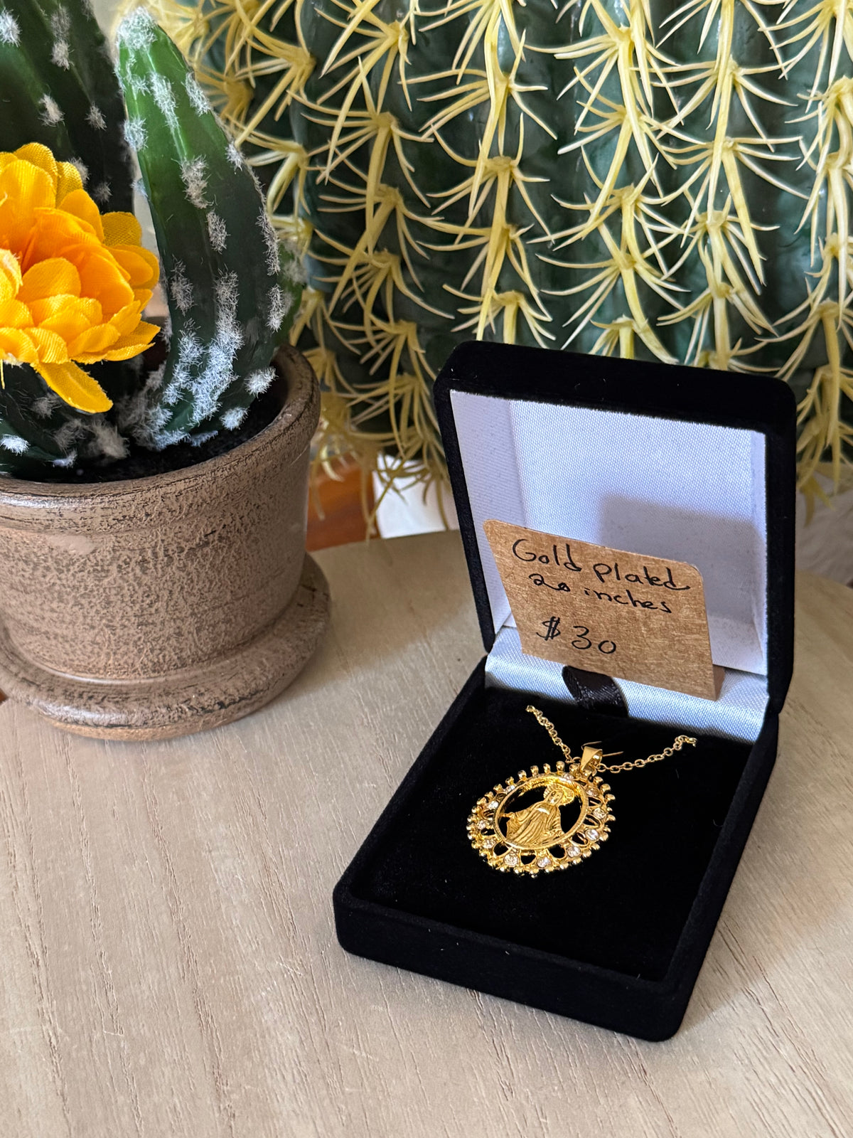 Gold Miraculous Medal Necklace with Crystals