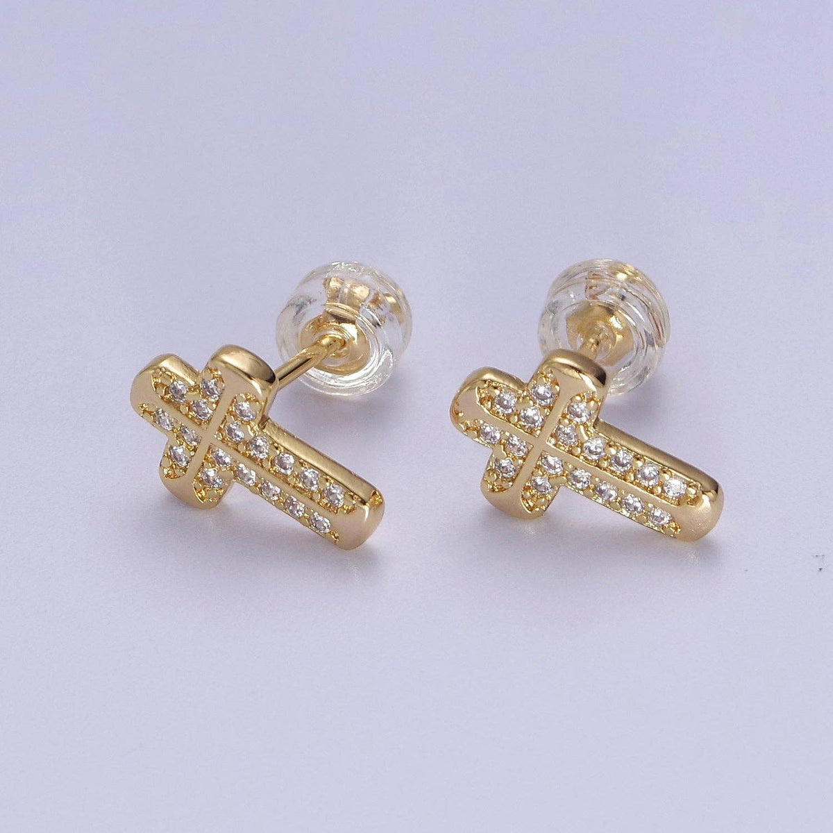 18K Gold-Filled CZ Cross Stud Earrings