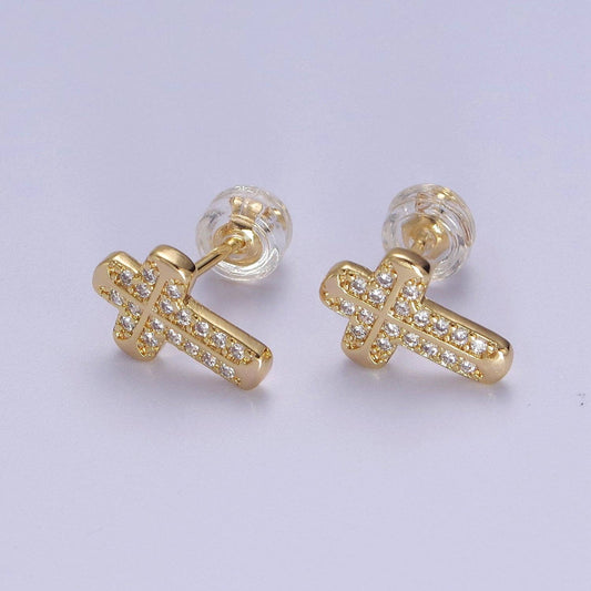 18K Gold-Filled CZ Cross Stud Earrings