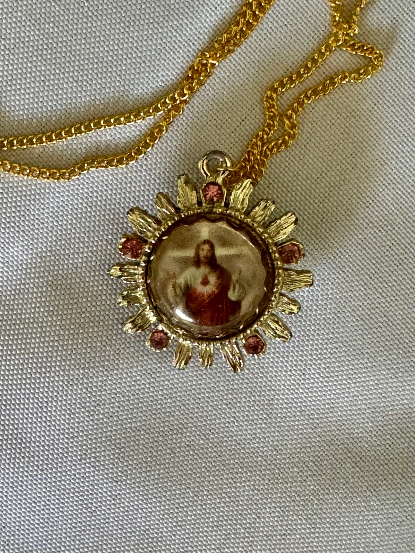 Vintage red and green Sacred Heart & Immaculate Heart Necklace