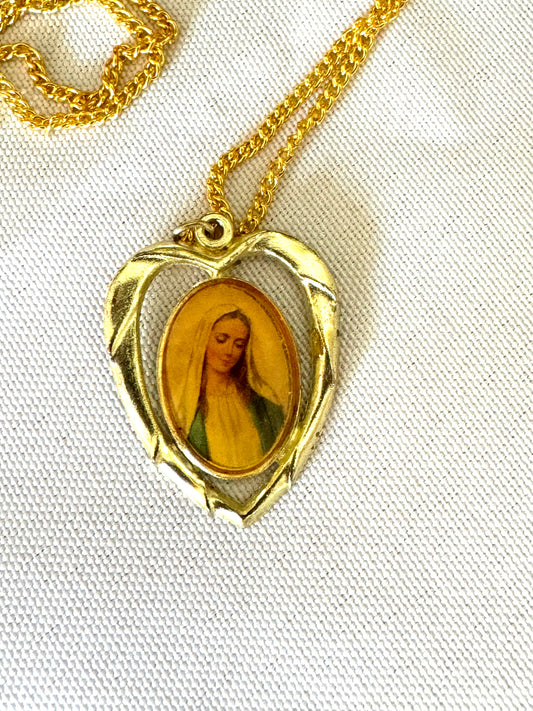 Vintage Mother Mary Heart Shaped Necklace