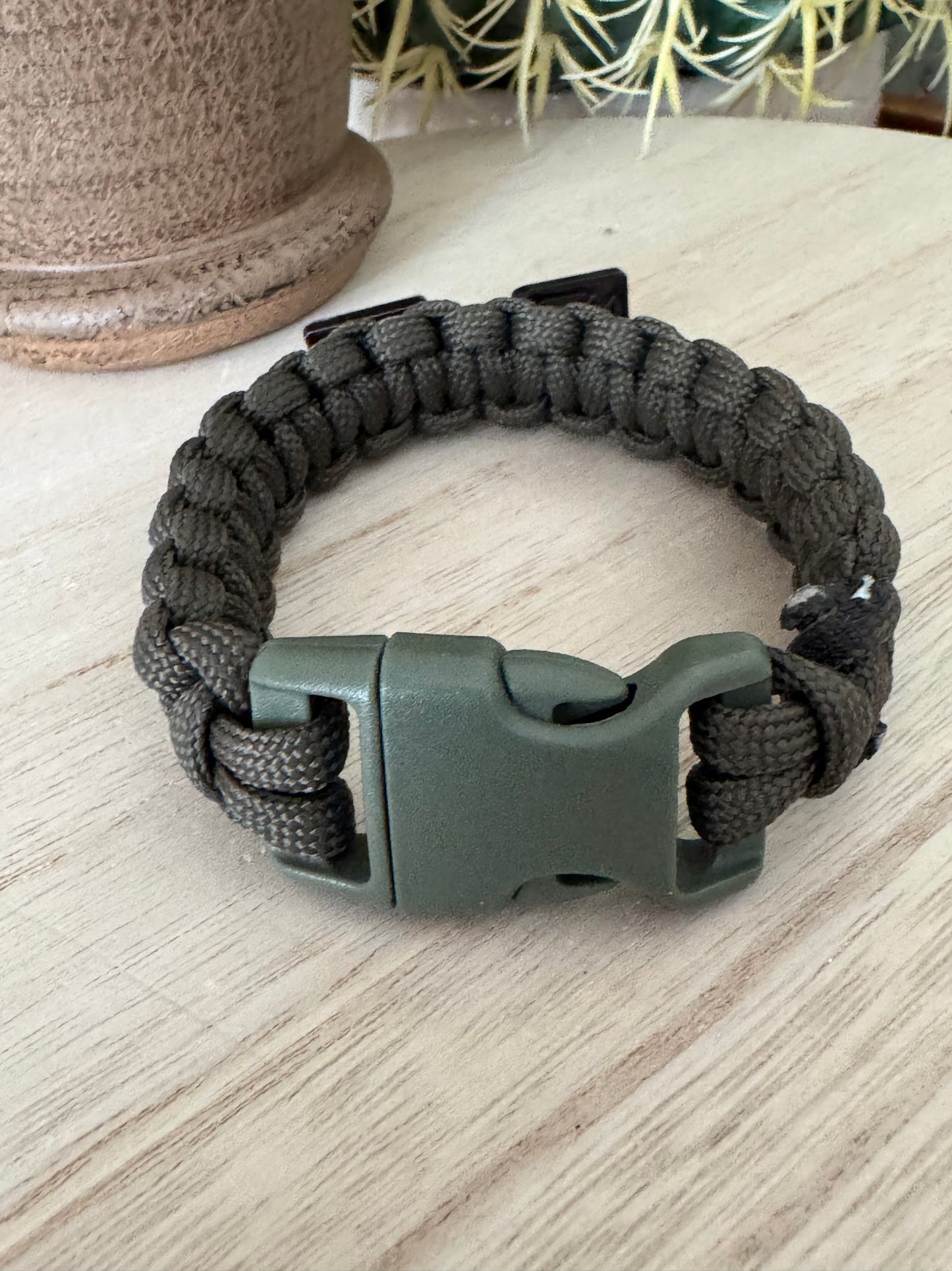 Handmade Dark Green Paracord Bracelet with Sacred Heart & Mother Mary Medals – 9"