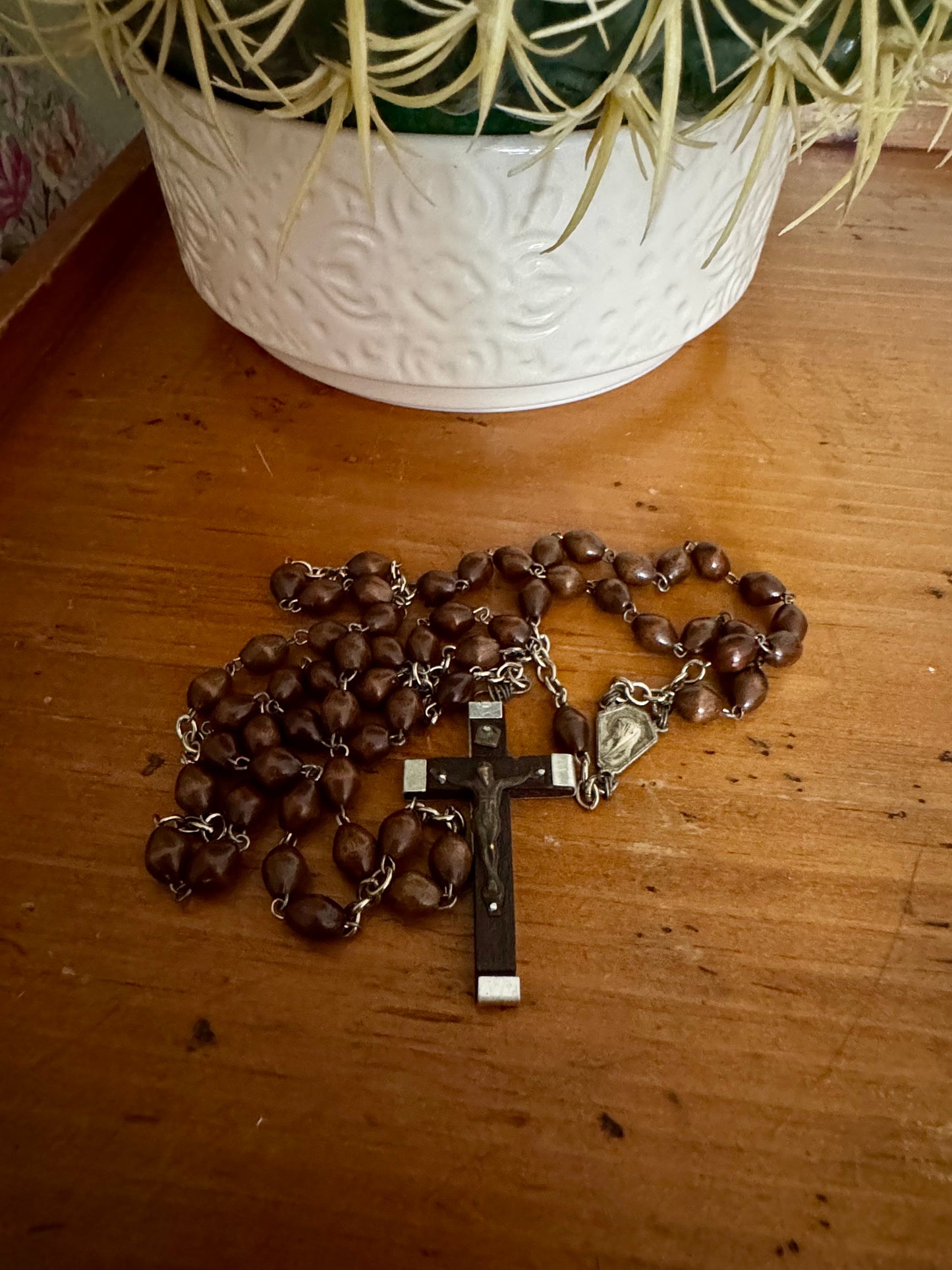 Vintage Wooden Rosary with Black Wood Crucifix