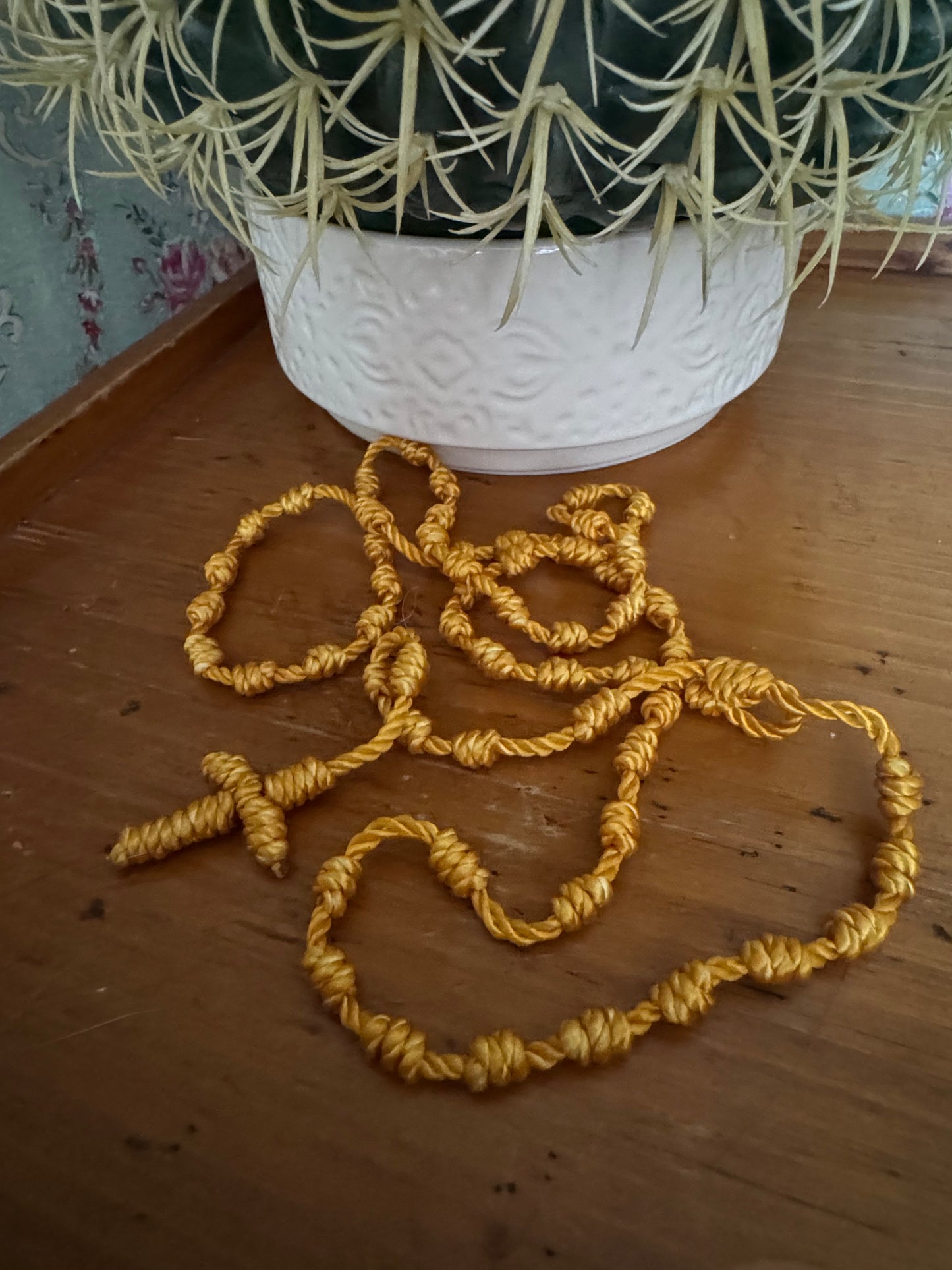 Handmade Yellow Cord Knotted Rosary – 25 Inch
