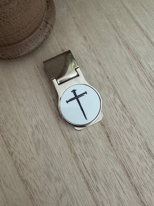 Stainless Steel Money Clip with Cross of Nails