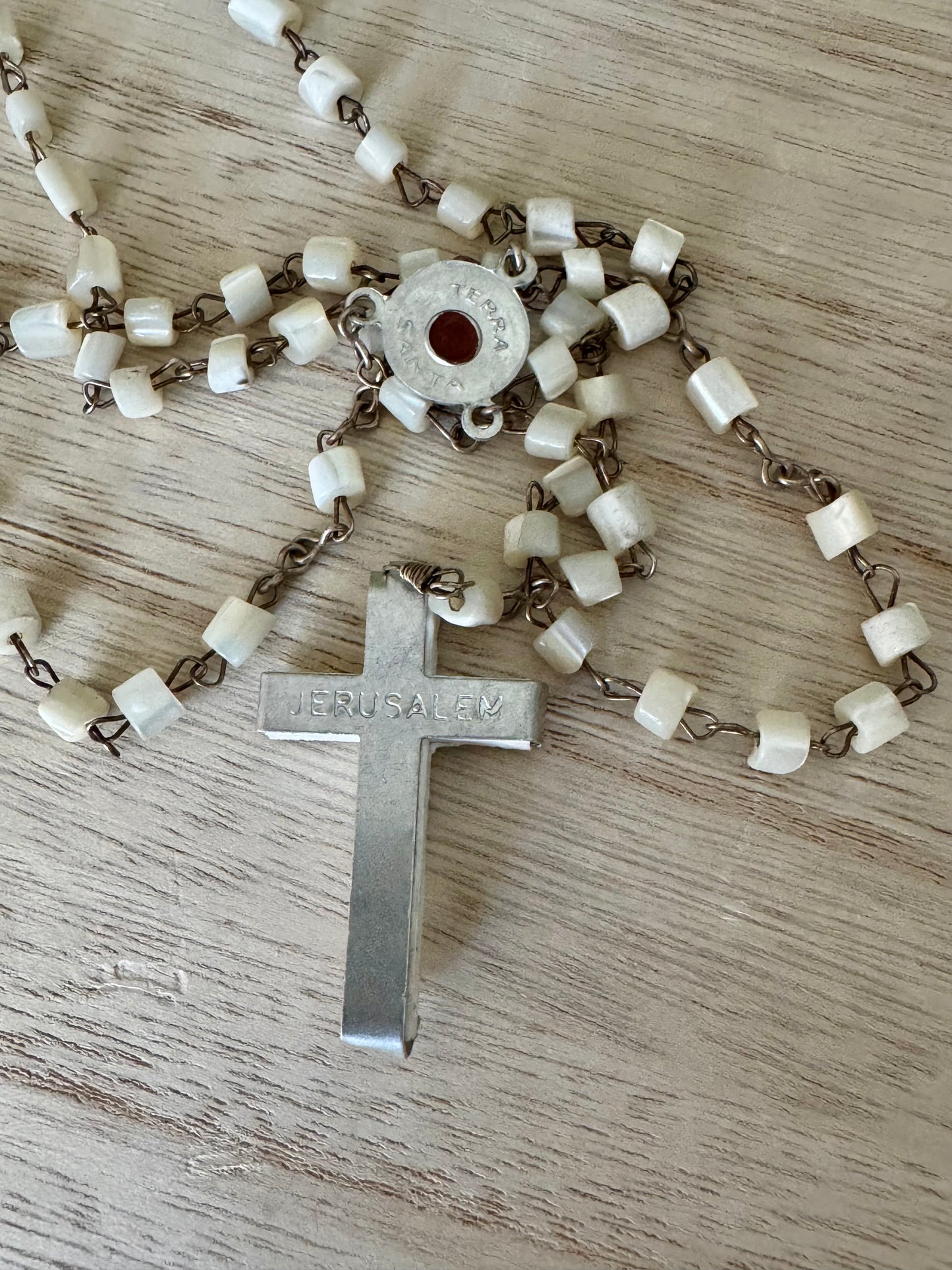 Vintage White Square Bead Rosary – Santa Terra Centerpiece
