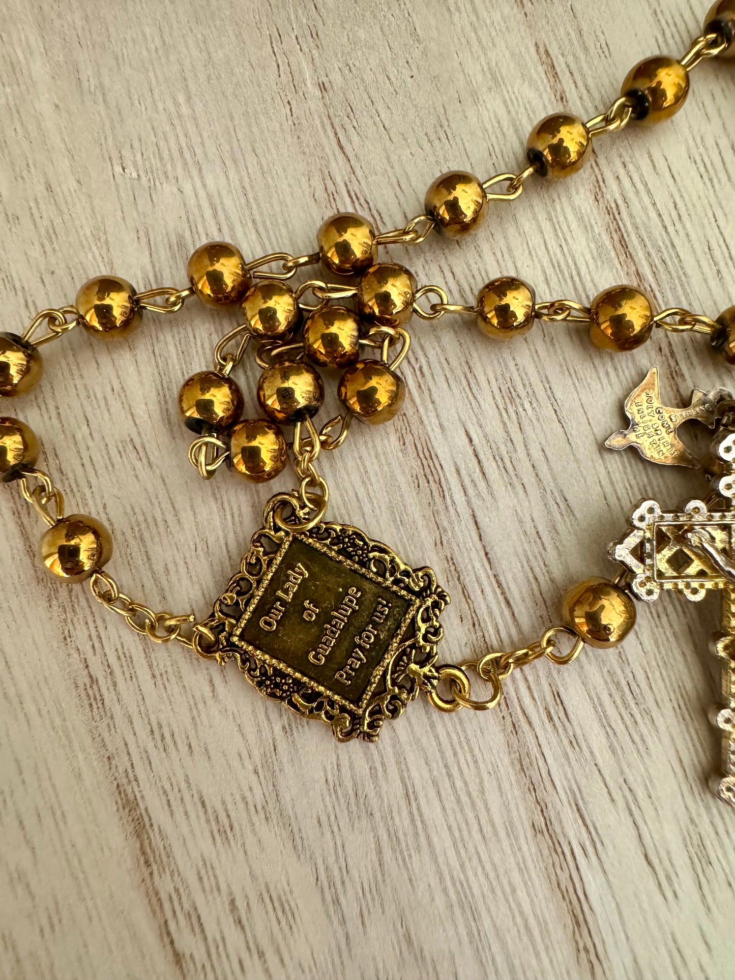 Gold-Colored Rosary – Our Lady of Guadalupe Centerpiece – 20"