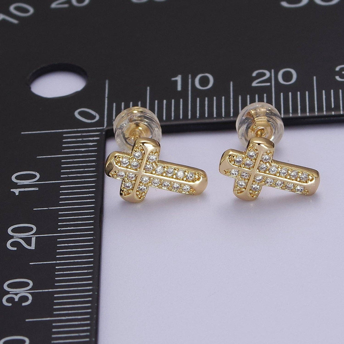 18K Gold-Filled CZ Cross Stud Earrings