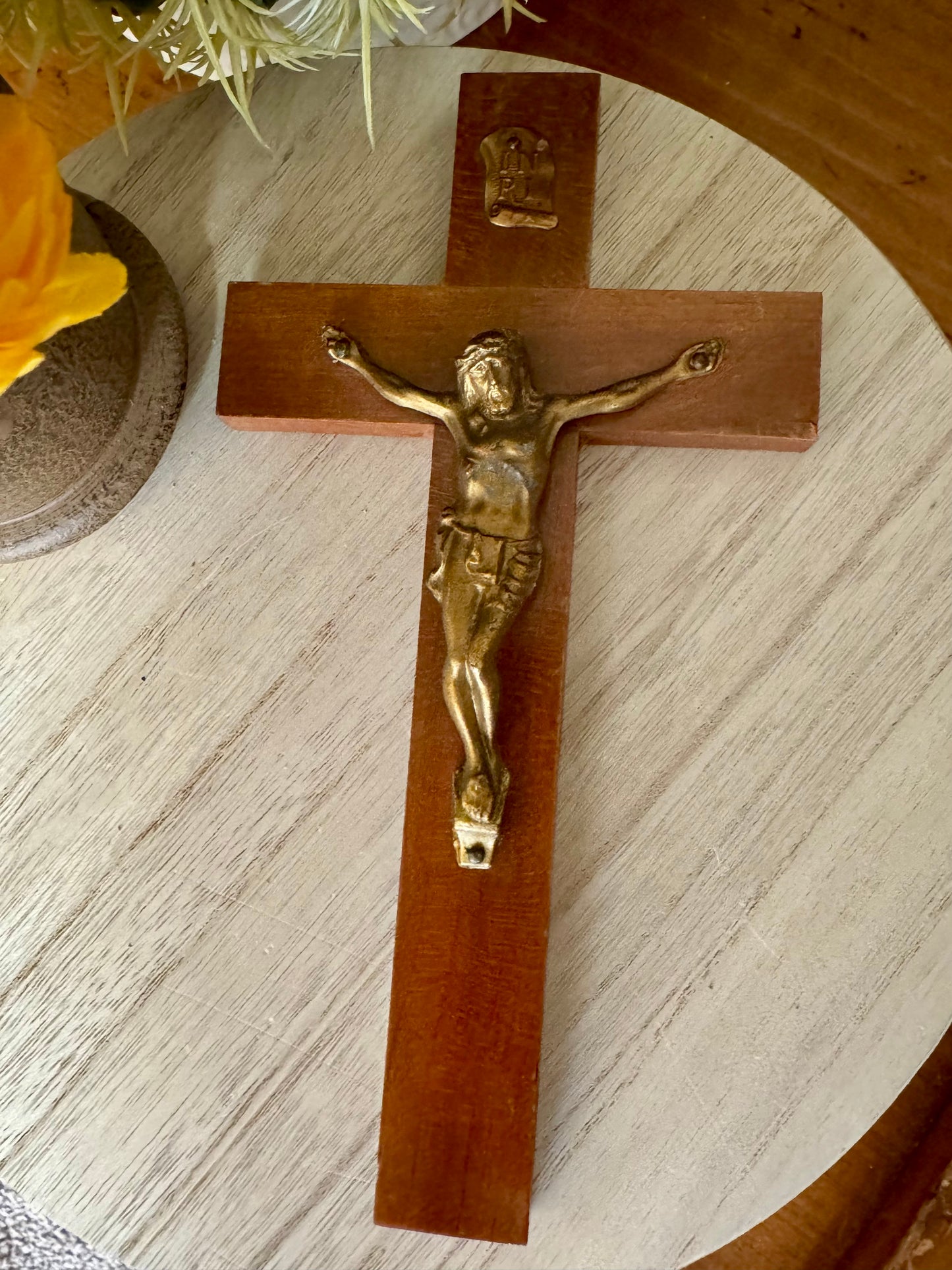 Vintage Light Grain Handmade Crucifix – 8in x 4.5in