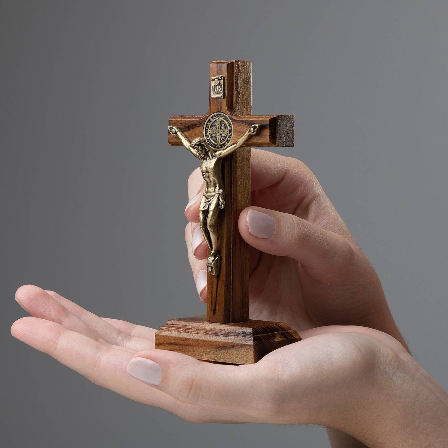 Wooden Saint Benedict Cross with Stand – Catholic Home Altar & Faith Decor
