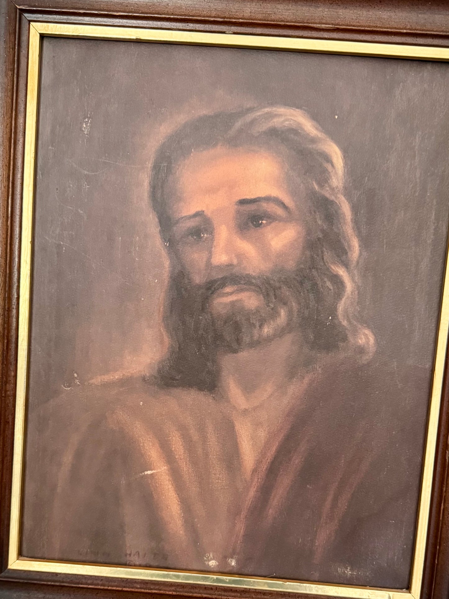 1966 Vintage Portrait of Jesus | Wood Frame | 18.5" x 15.5"