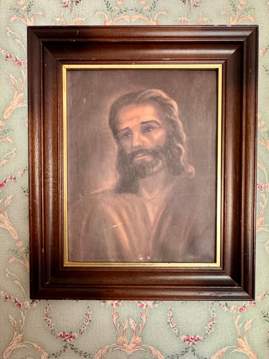 1966 Vintage Portrait of Jesus | Wood Frame | 18.5" x 15.5"