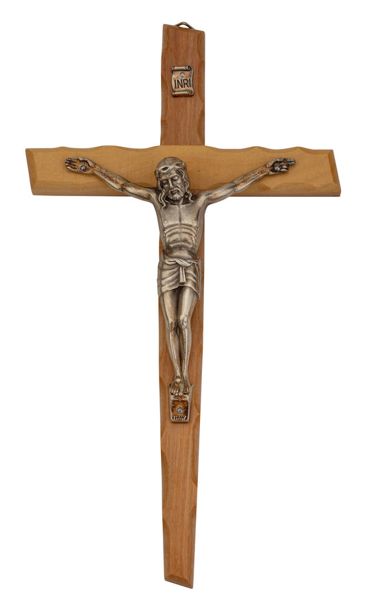 8-Inch Carved Olive Wood Crucifix with Silver-Tone Corpus
