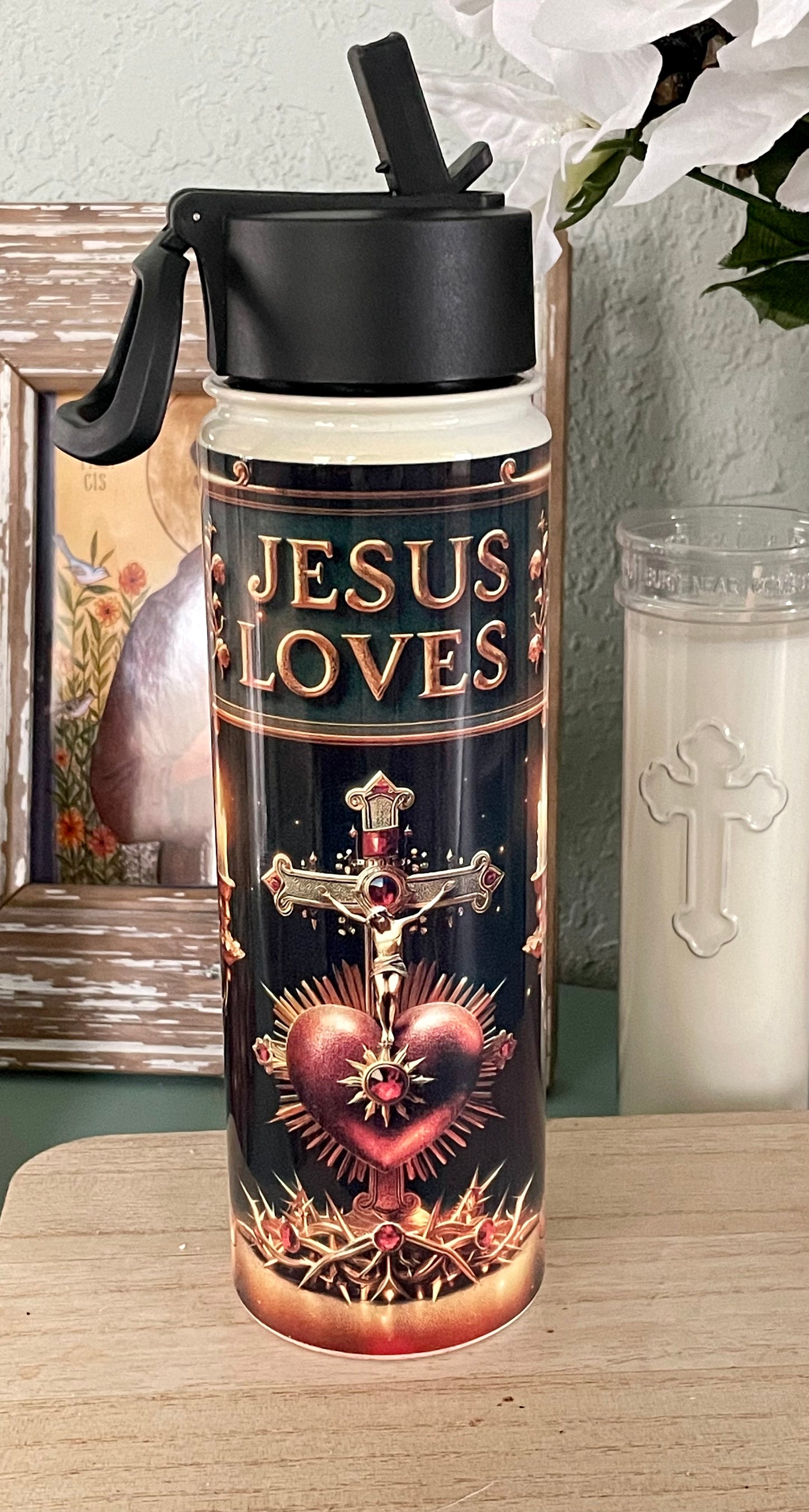 Jesus Loves 22oz Flip Top Stainless Steel Tumbler