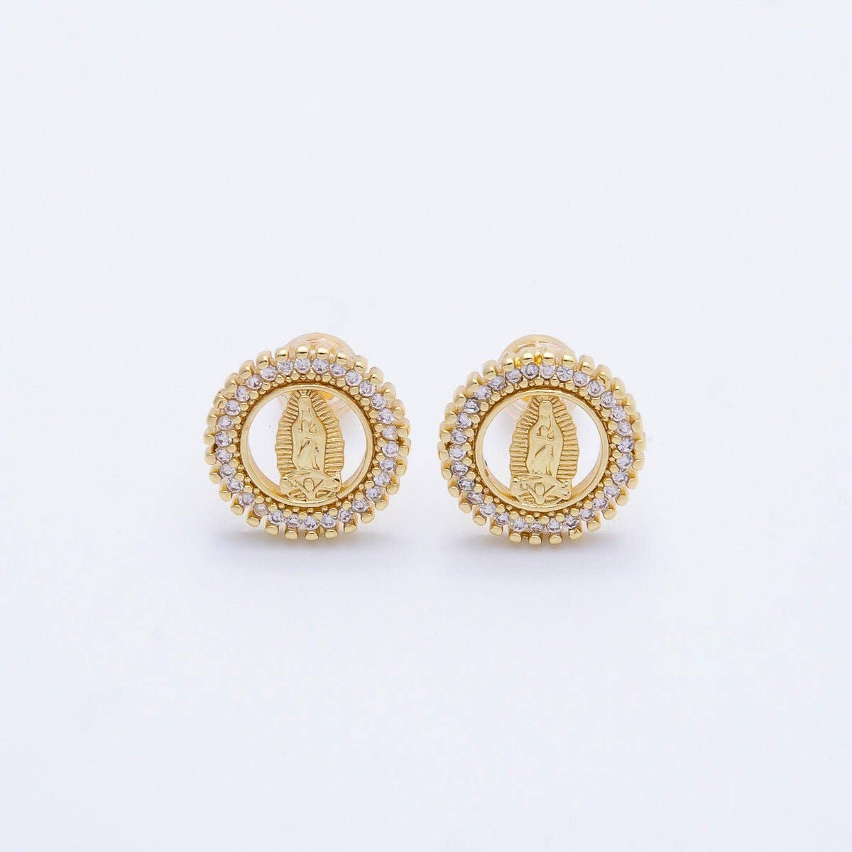 Mother Mary 16K Gold-Filled CZ Religious Stud Earrings
