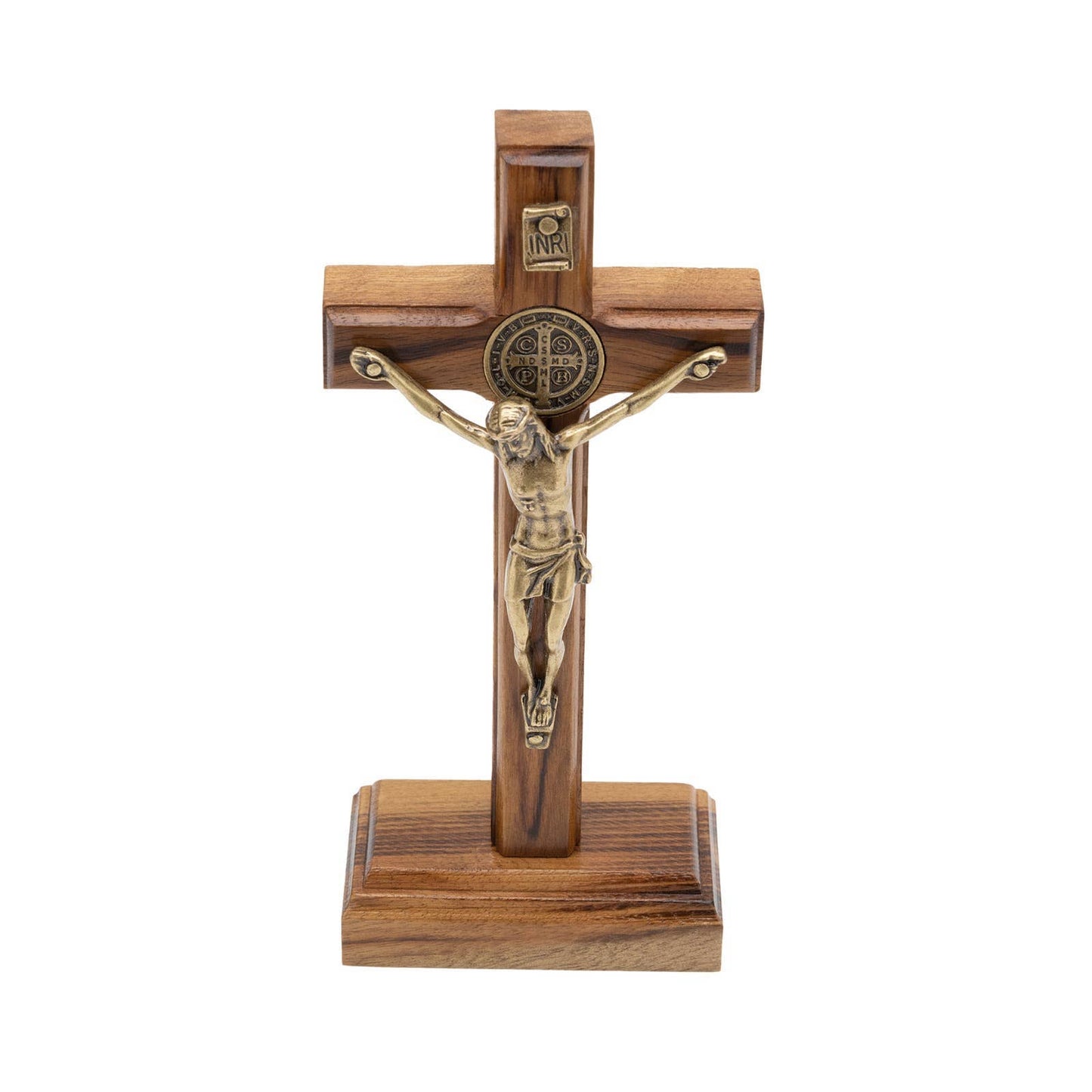 Wooden Saint Benedict Cross with Stand – Catholic Home Altar & Faith Decor