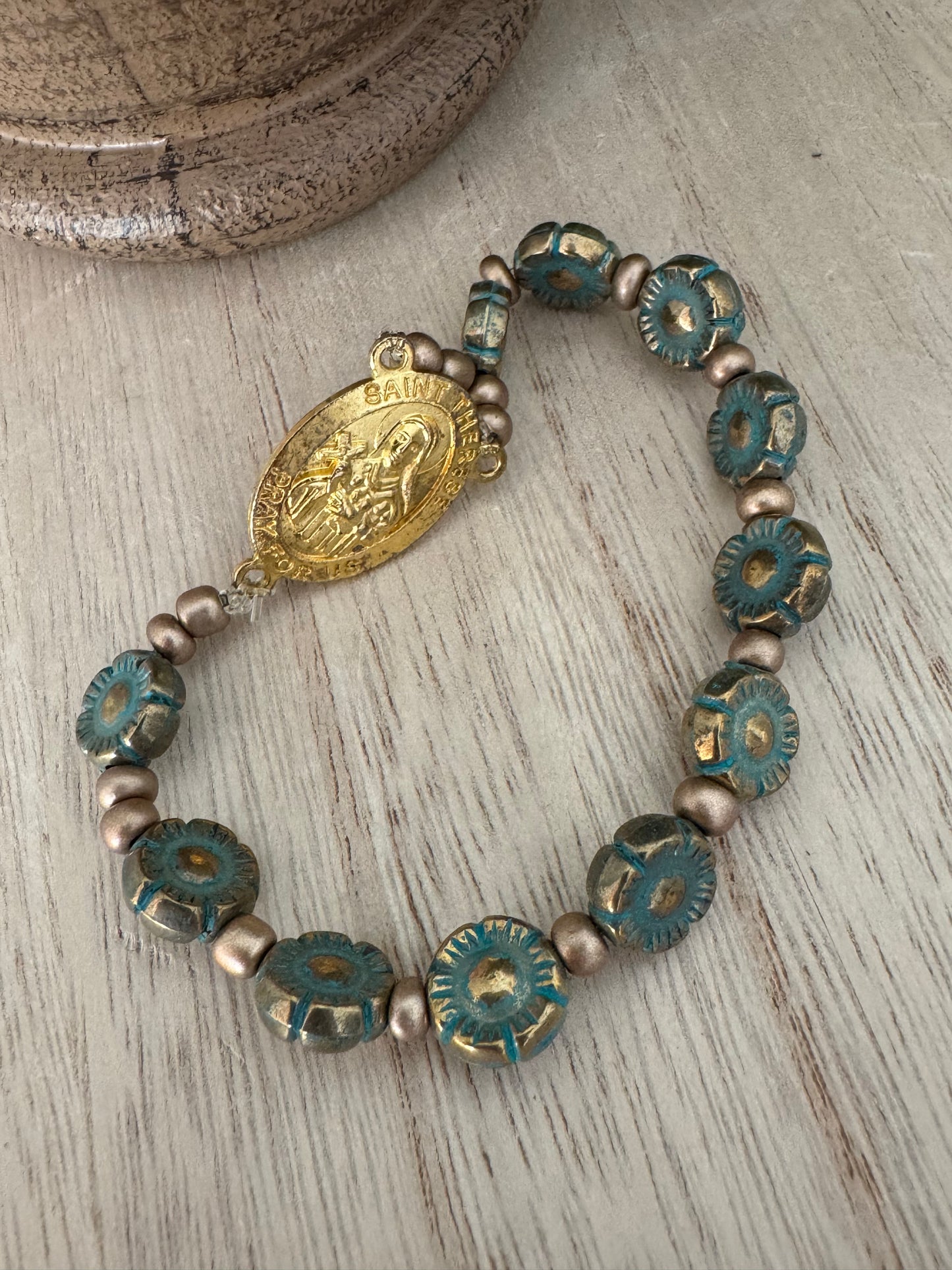 St. Thérèse of Lisieux Stretch Rosary Bracelet