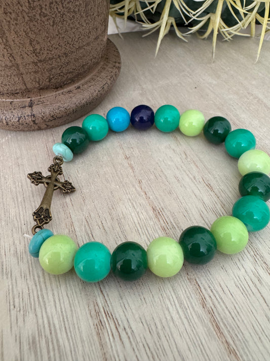 Handmade Green & Blue Cross Bracelet