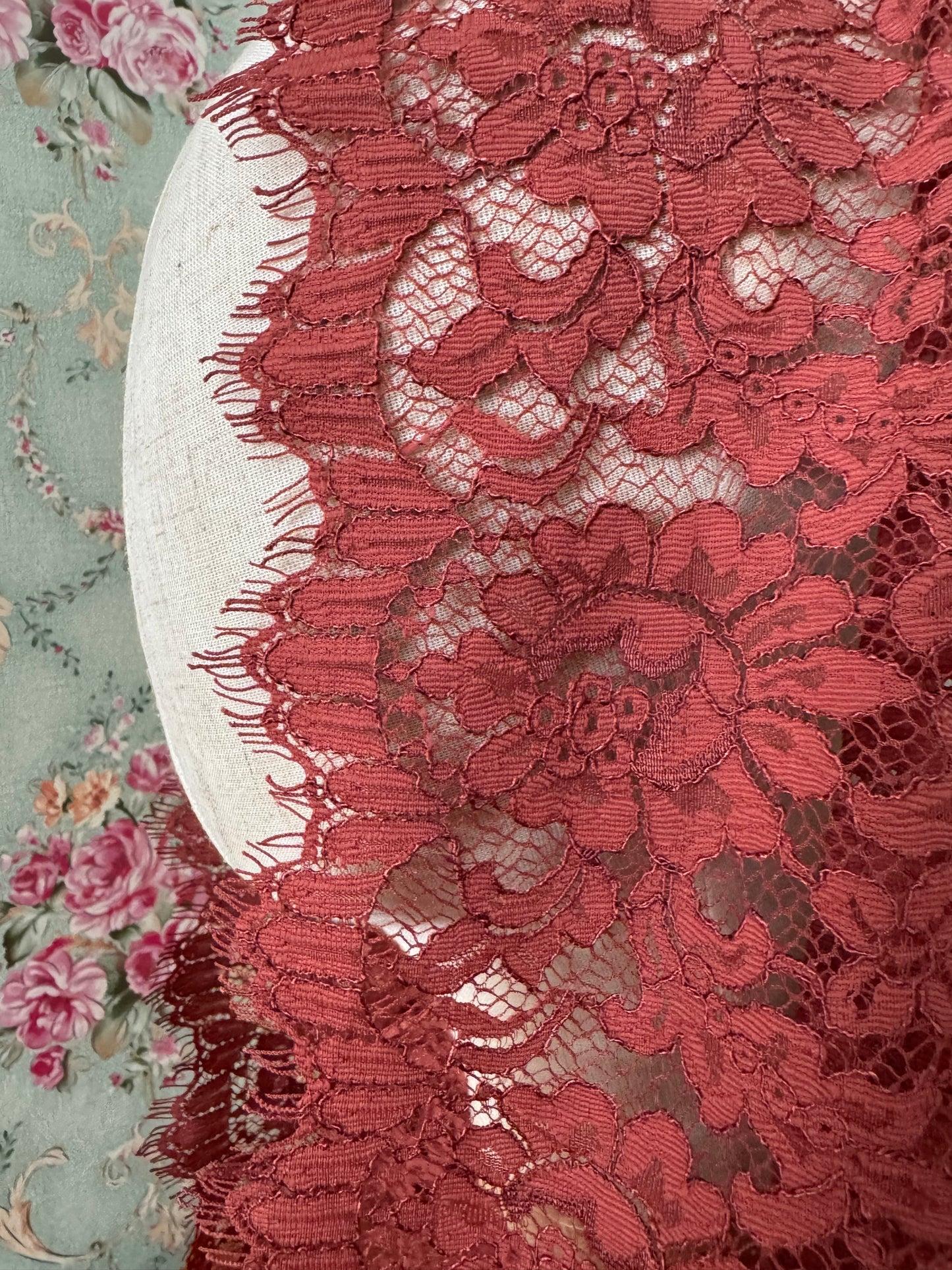 Sunset Orange Veil • Re-Embroidered Lace • Raw Edge • 22" x 28" • No Clip