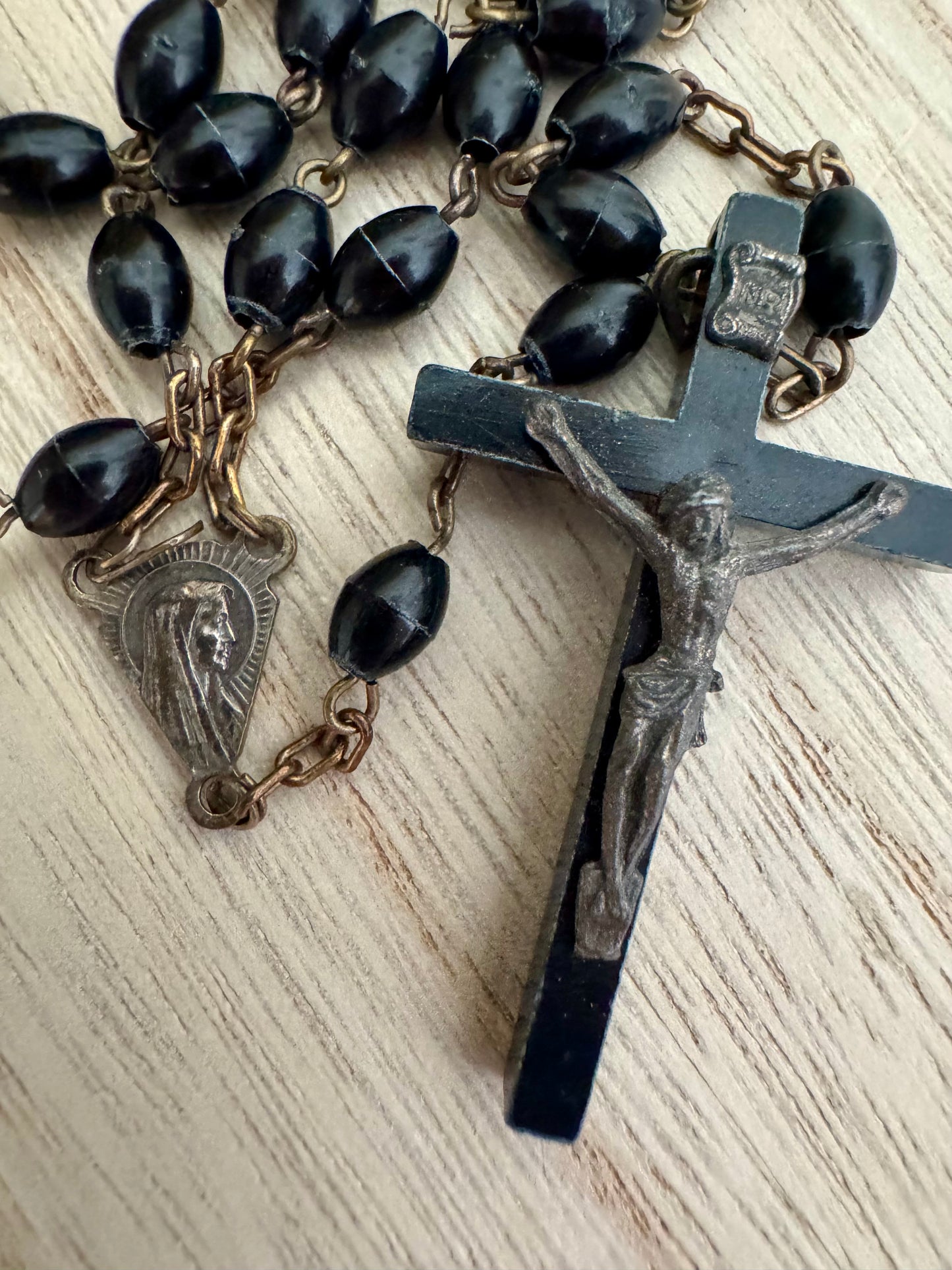 Vintage Black Rosary – Made in Italy – 19"