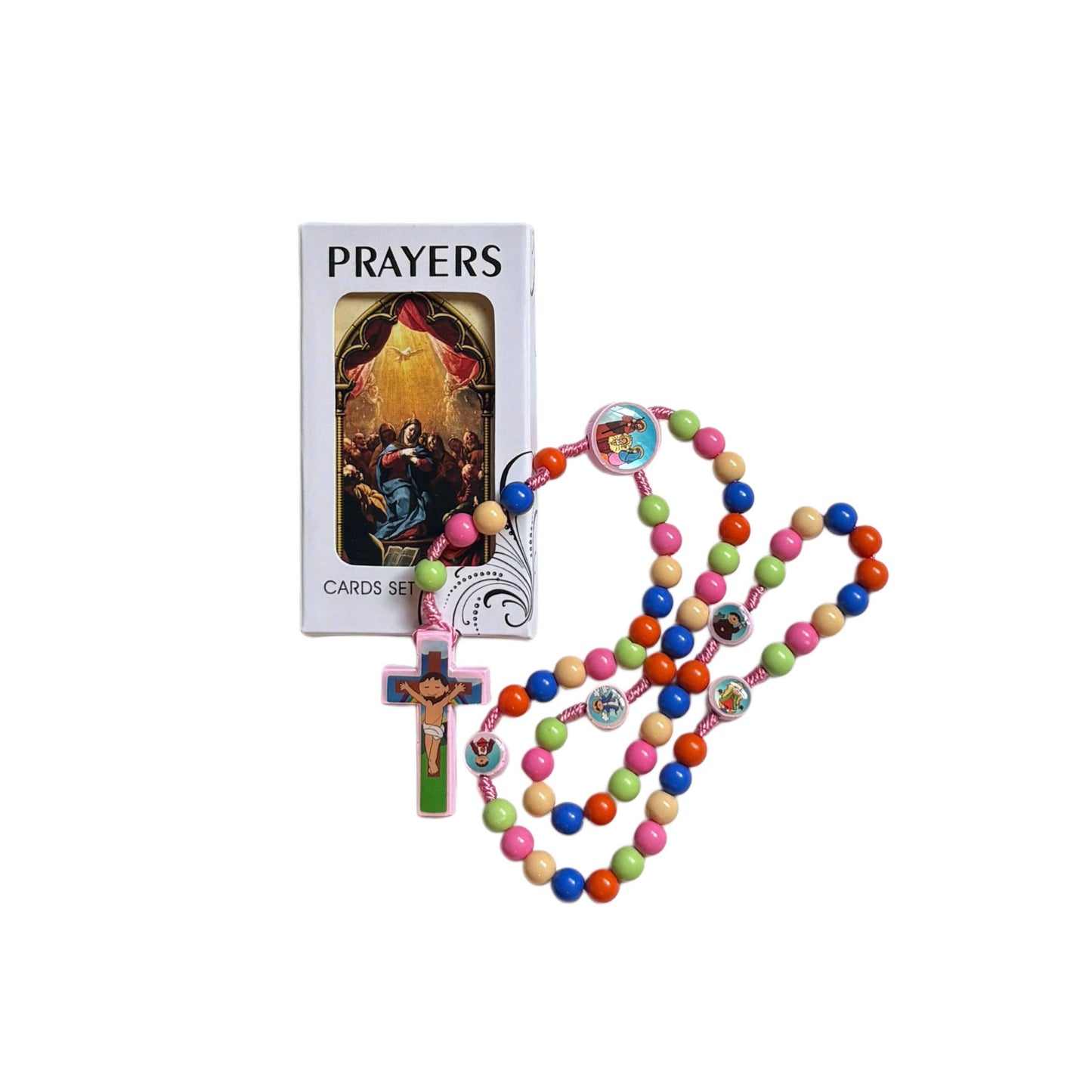 Catholic Children's Rosary & Prayer Card Set – Pink Saints Rosary Gift