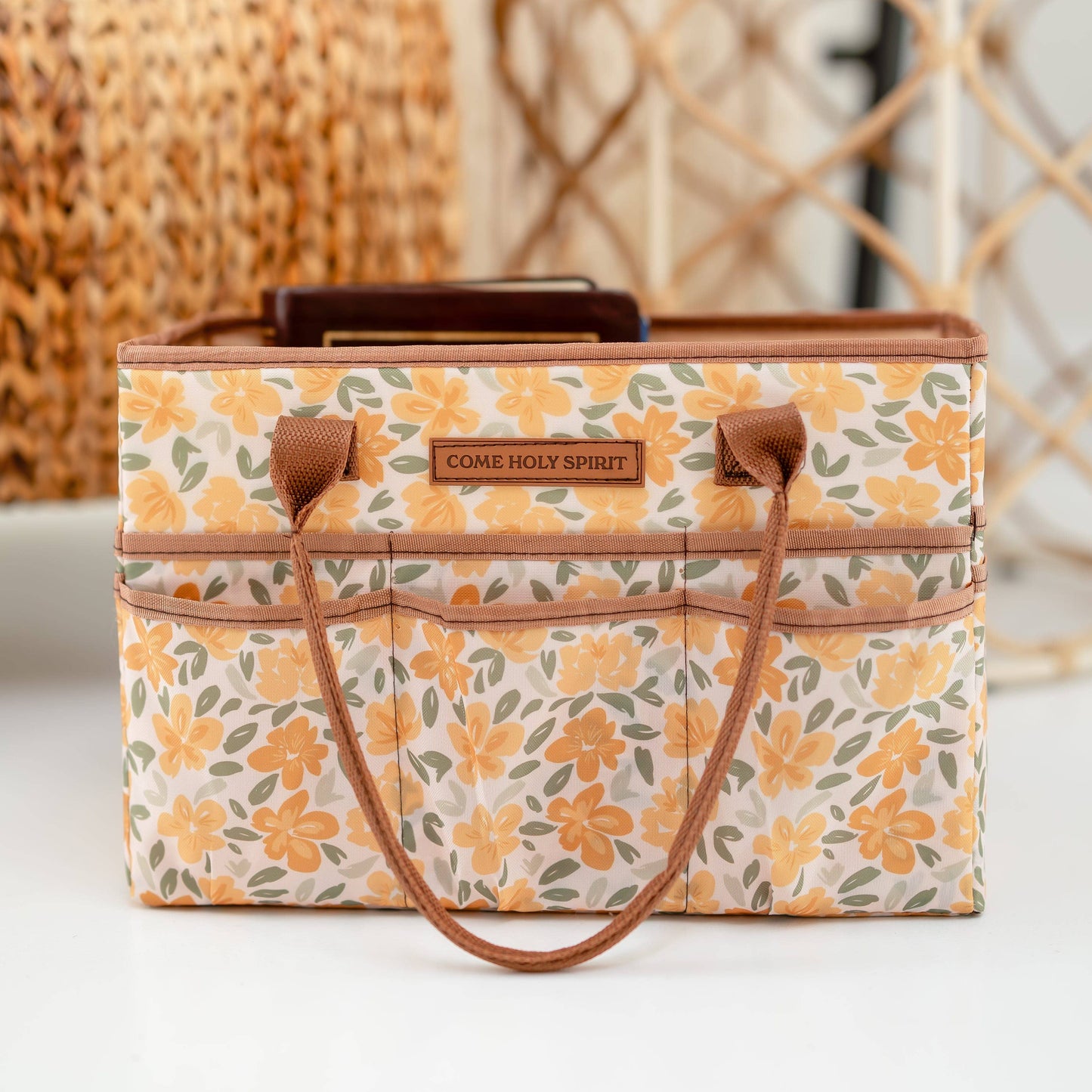 Catholic Prayer Corner Caddy- Floral Yellow